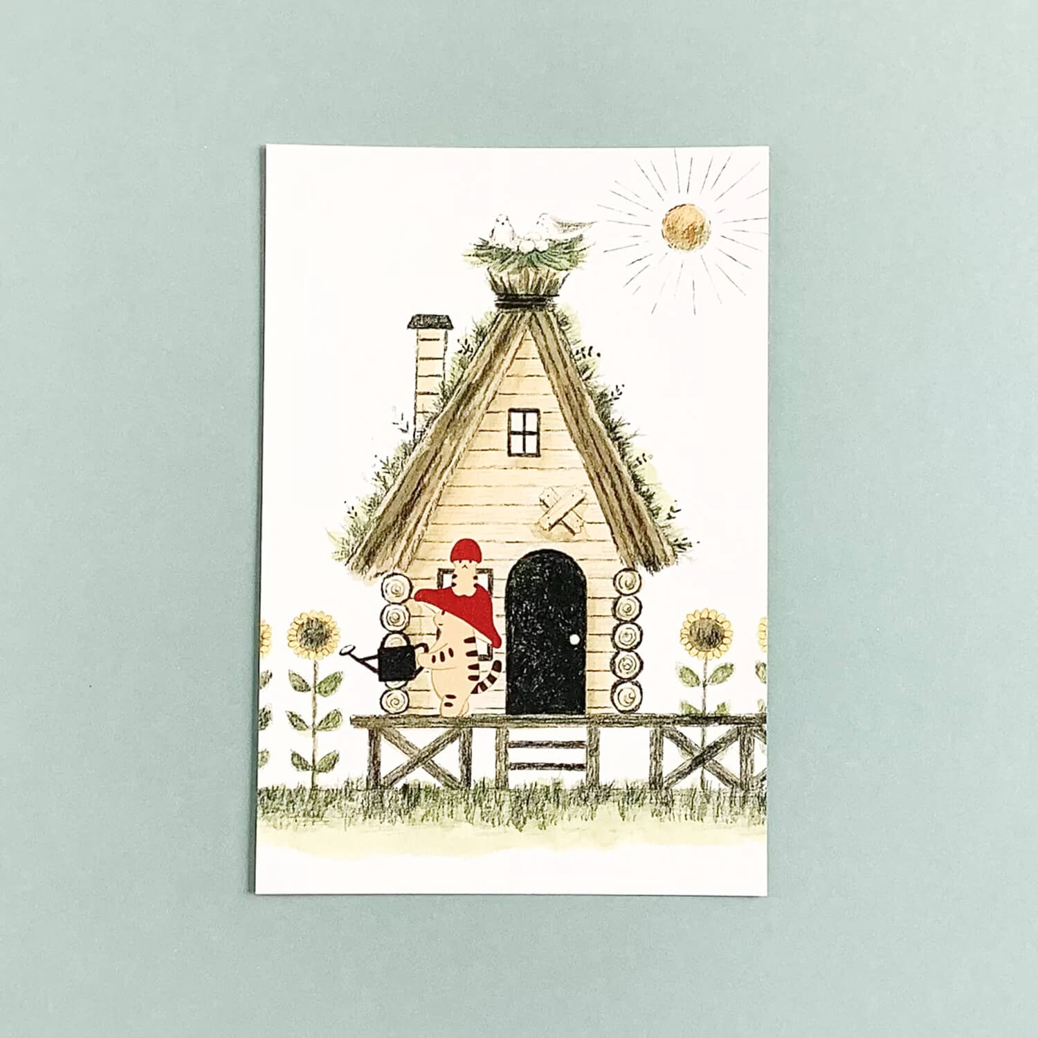 4 legs Postcard - Mushroom Cat Summer