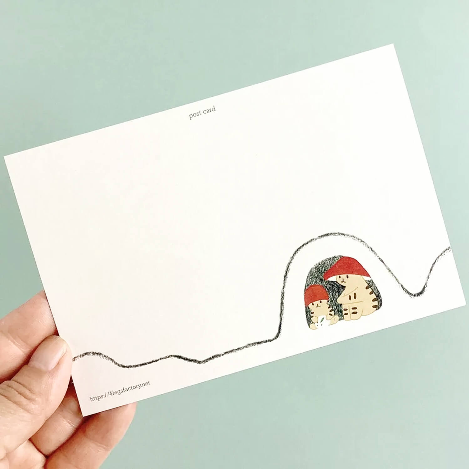 4 legs Postcard - Mushroom Cat Winter