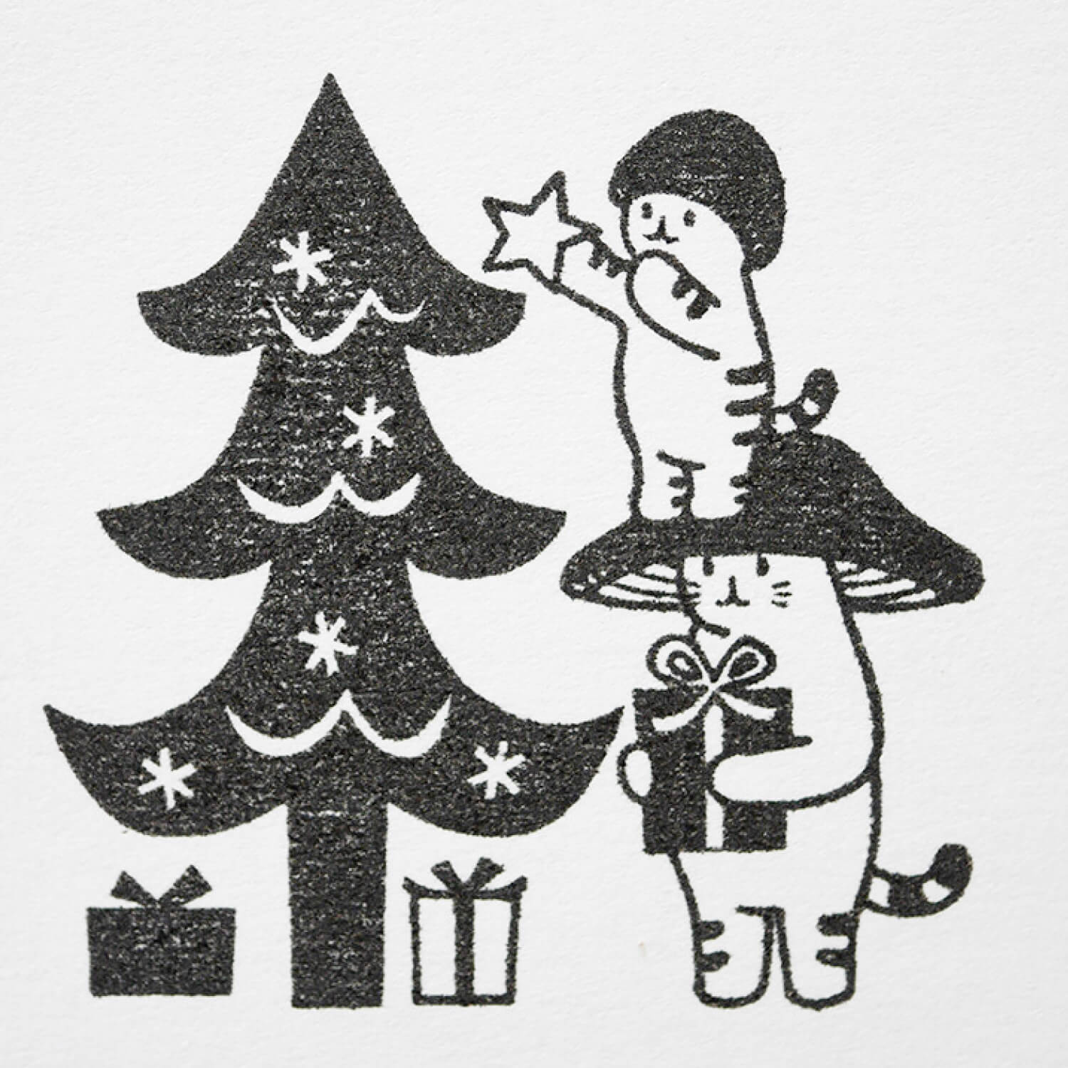 4 legs Rubber Stamp - Mushroom Cat Christmas Tree