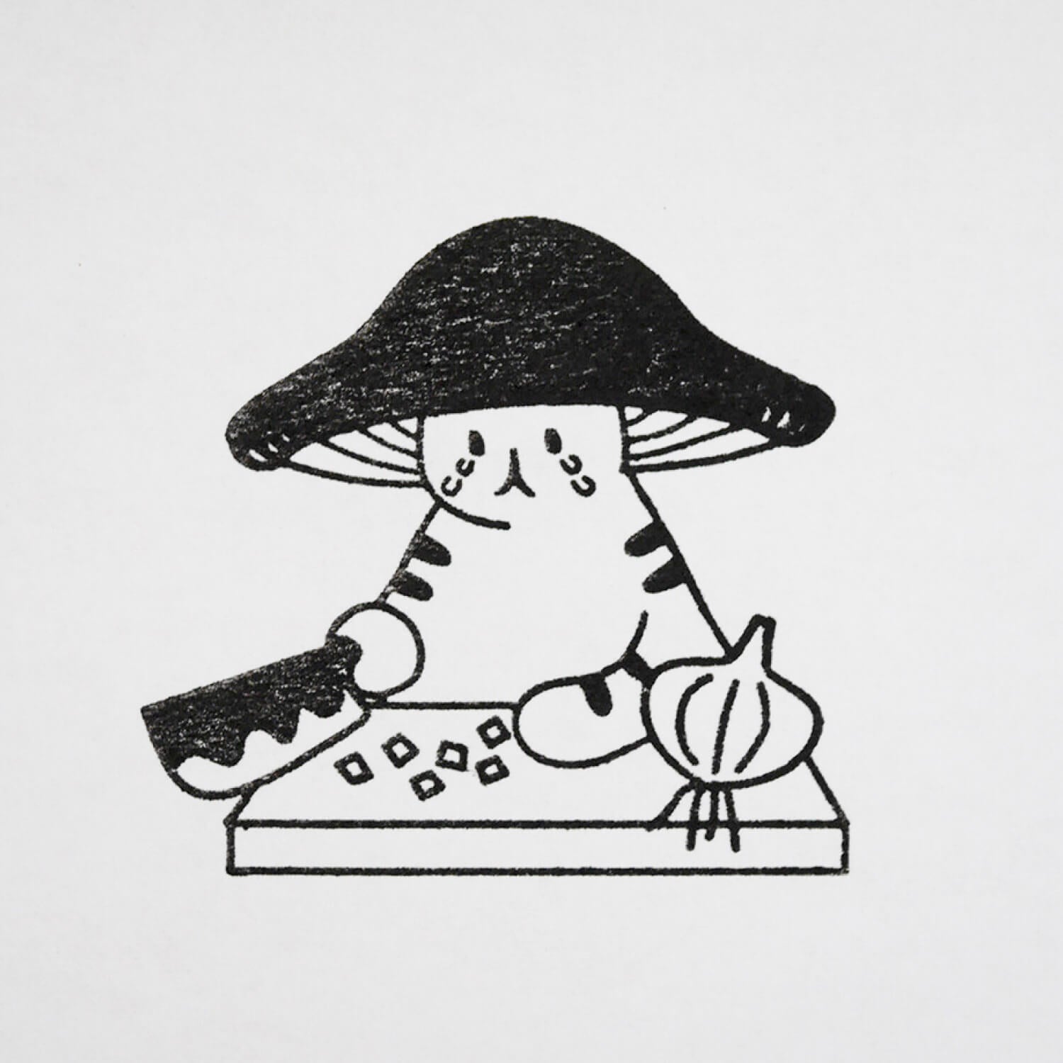 4 legs Rubber Stamp - Mushroom Cat Cooking