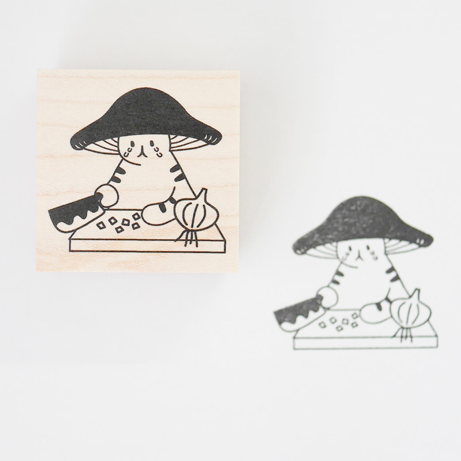 4 legs Rubber Stamp - Mushroom Cat Cooking