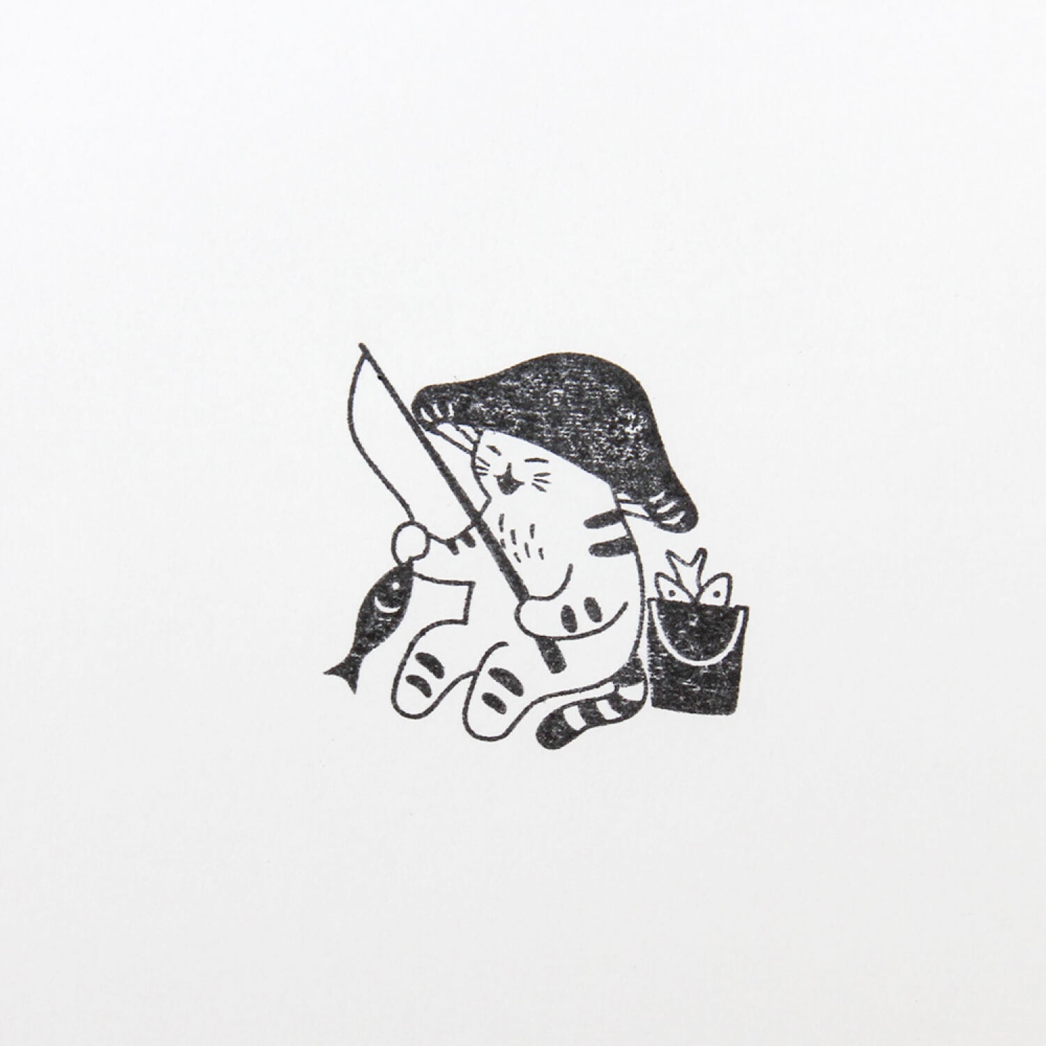 4 legs Rubber Stamp - Mushroom Cat Fishing