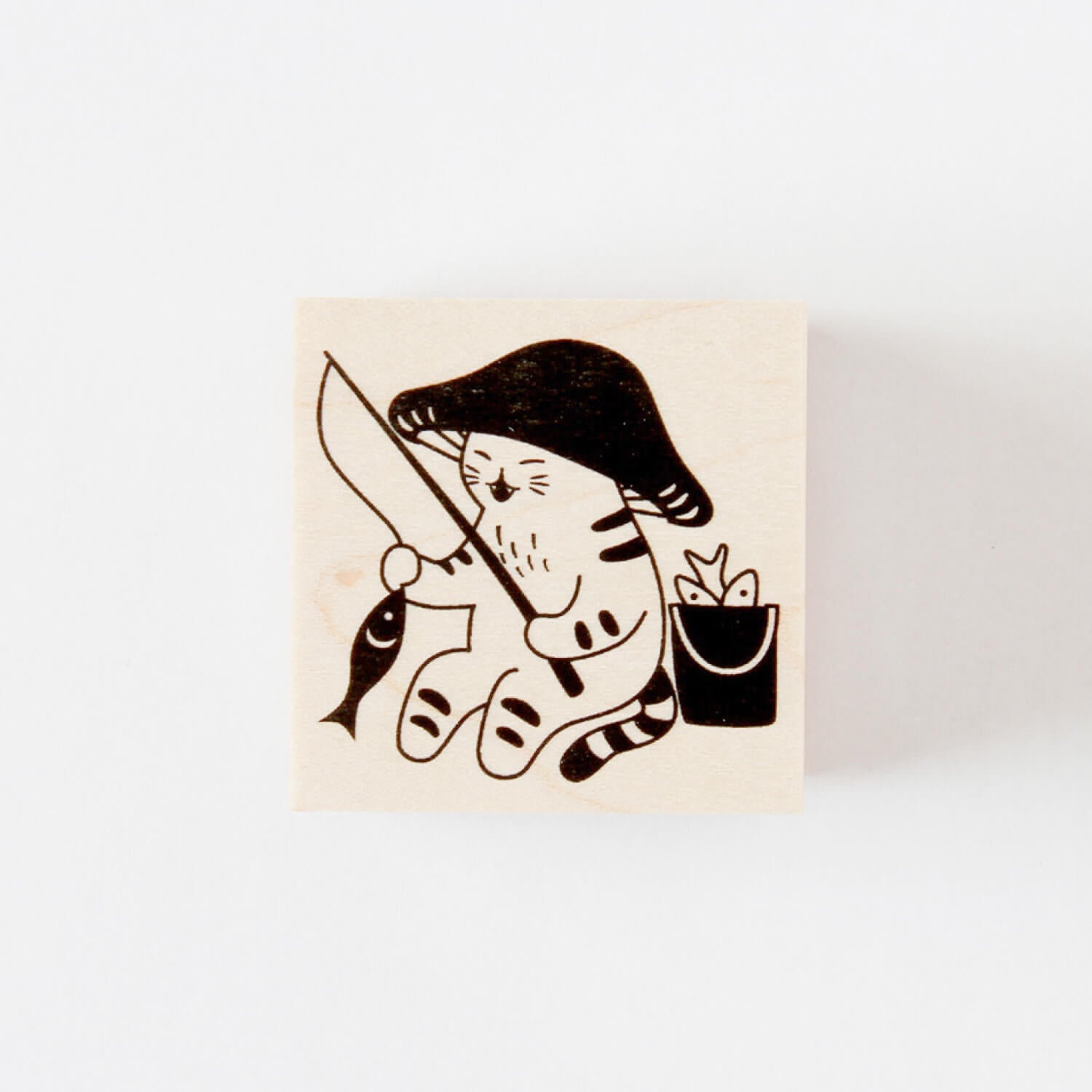 4 legs Rubber Stamp - Mushroom Cat Fishing