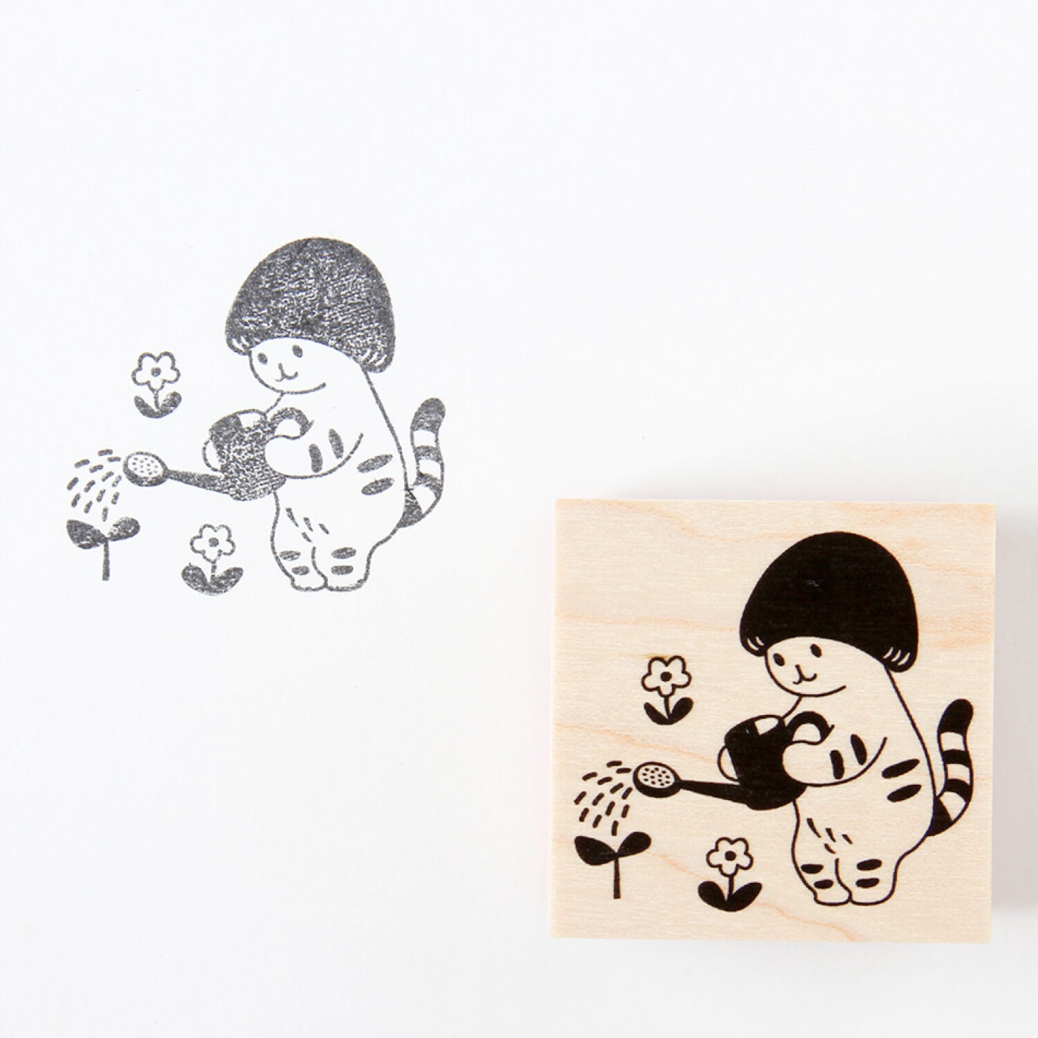 4 legs Rubber Stamp - Mushroom Cat Gardening