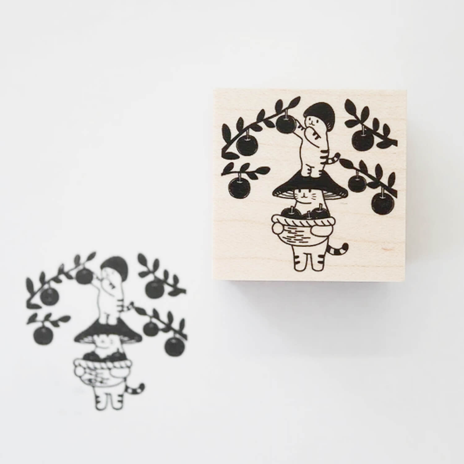 4 legs Rubber Stamp - Mushroom Cat Harvest