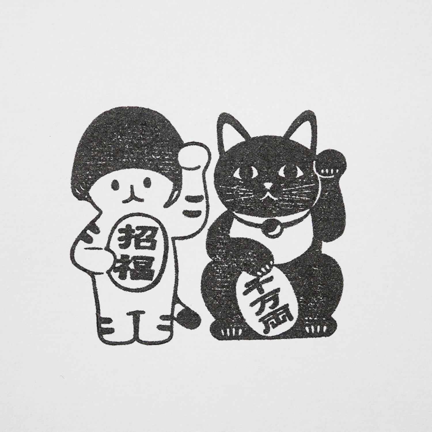 4 legs Rubber Stamp - Mushroom Cat & Lucky Cat