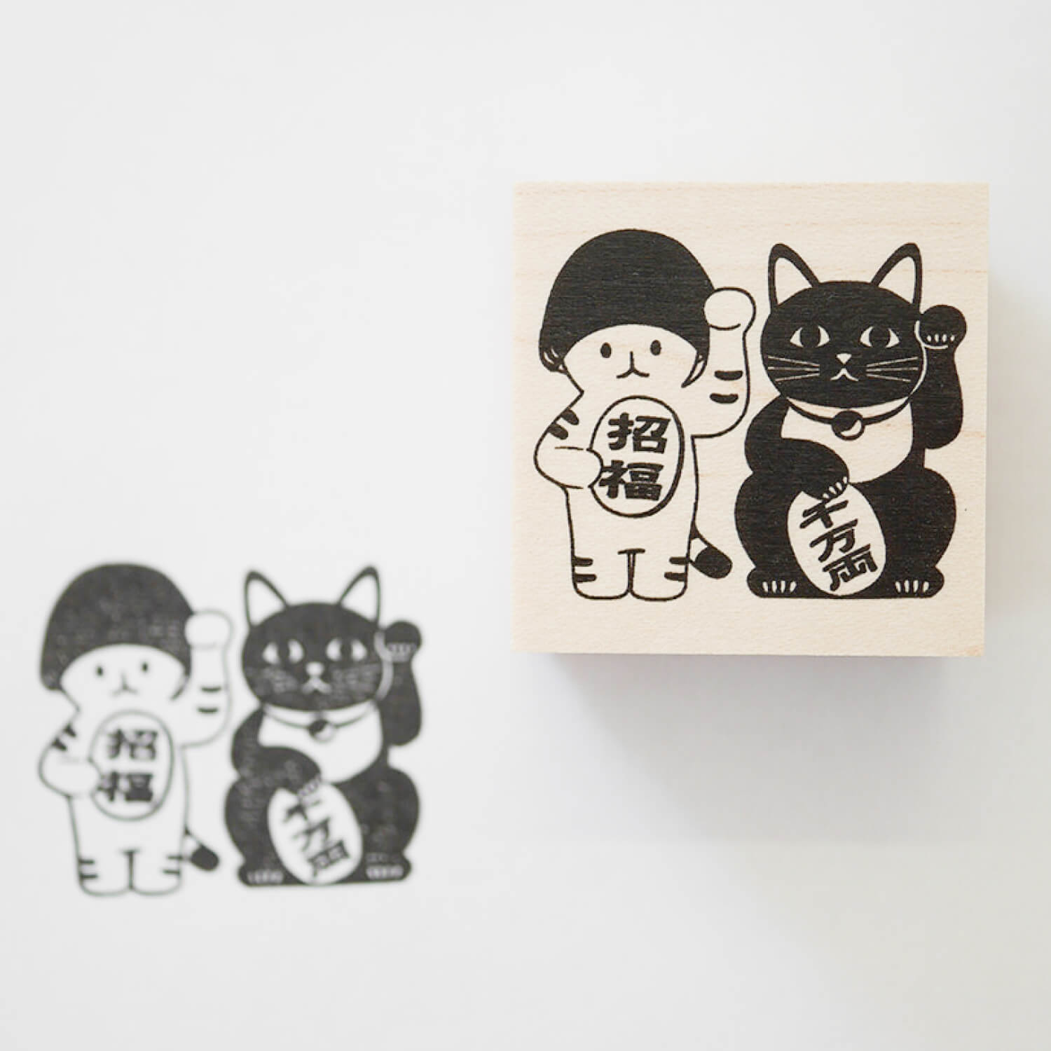 4 legs Rubber Stamp - Mushroom Cat & Lucky Cat