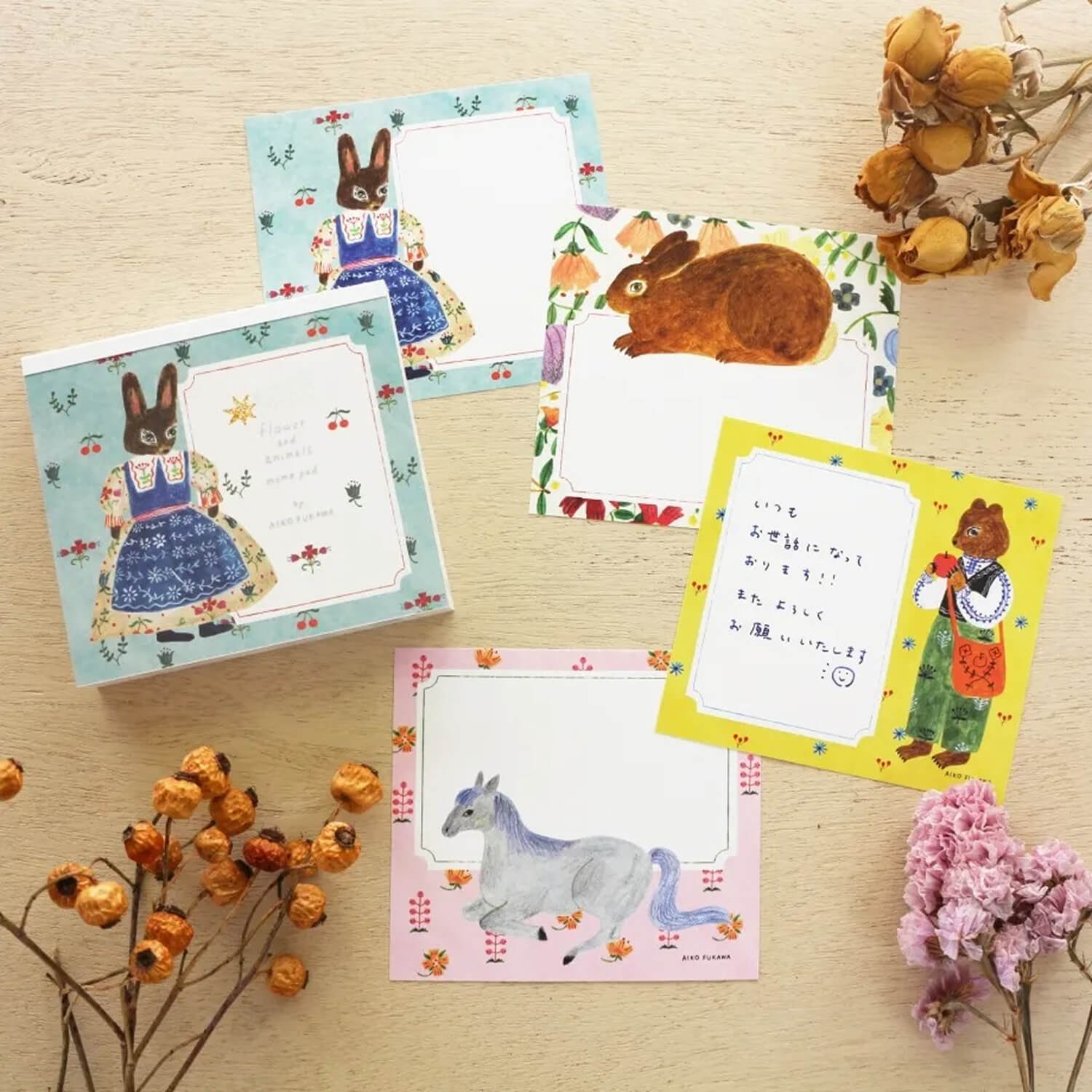 Aiko Fukawa Block Memo – Flower and Animals