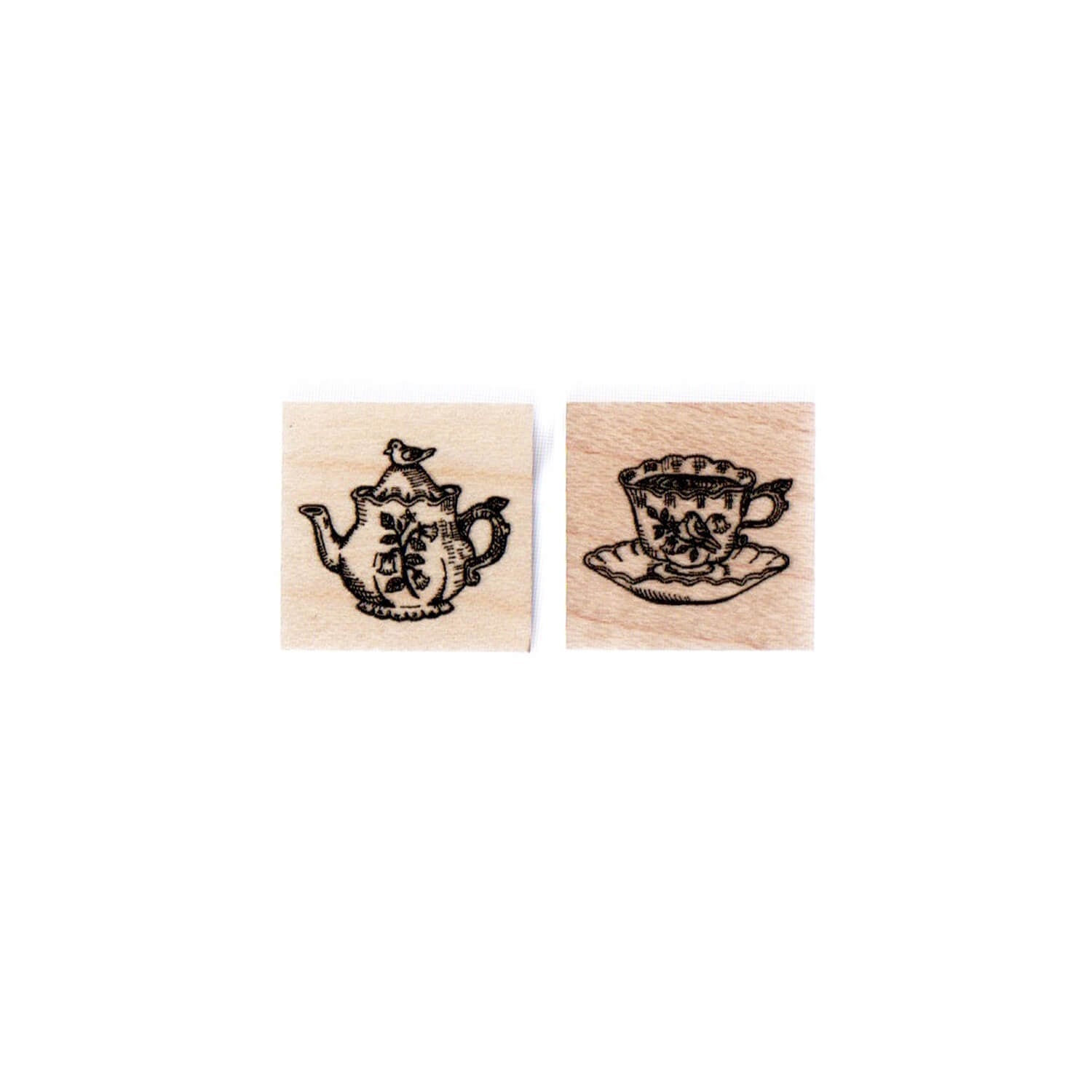 Akamegane Wood Stamp – Teapot and Teacup Set
