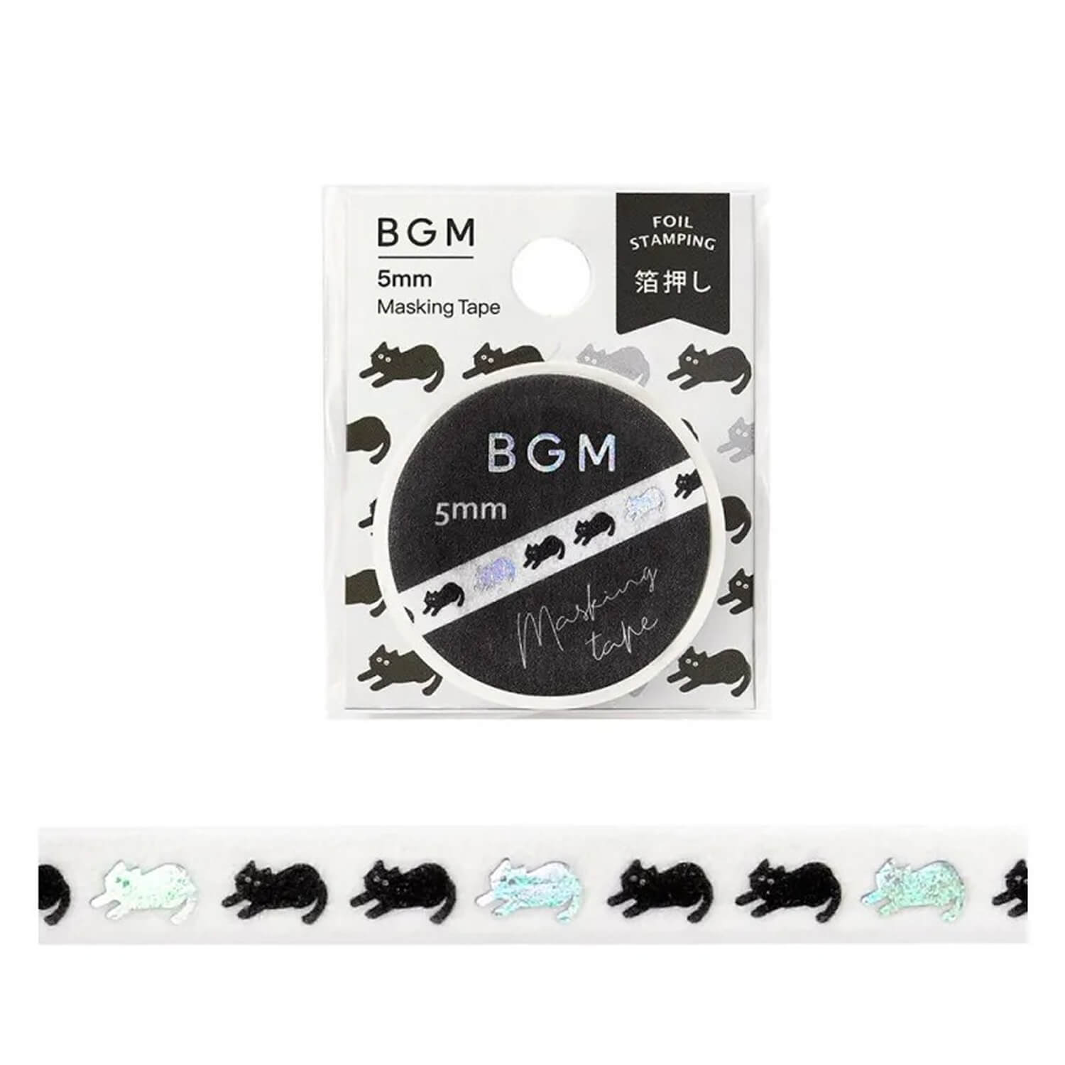 BGM Life Foil Washi Tape 5mm - Black Cat