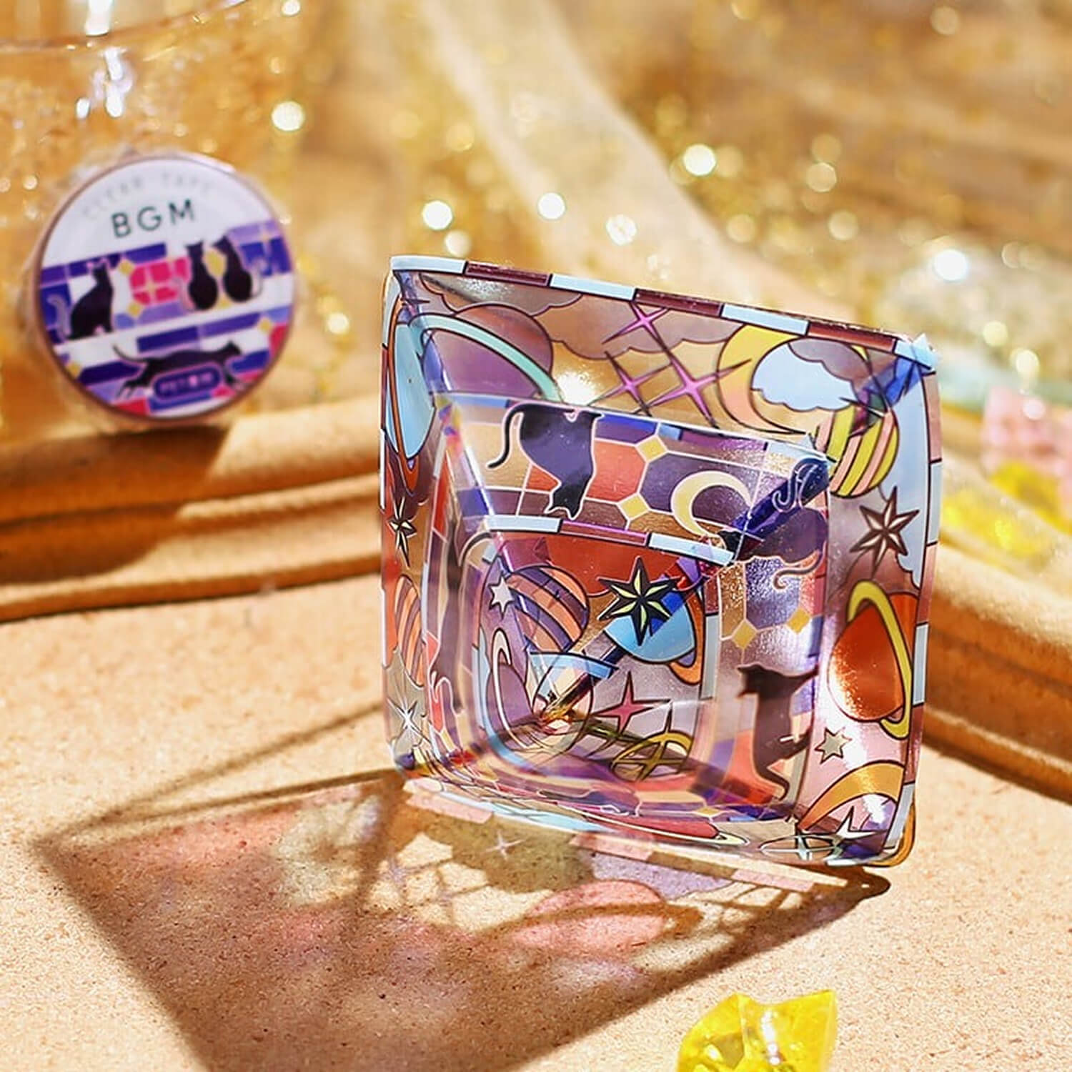 BGM Special Stained Glass Washi - Moon Black Cat