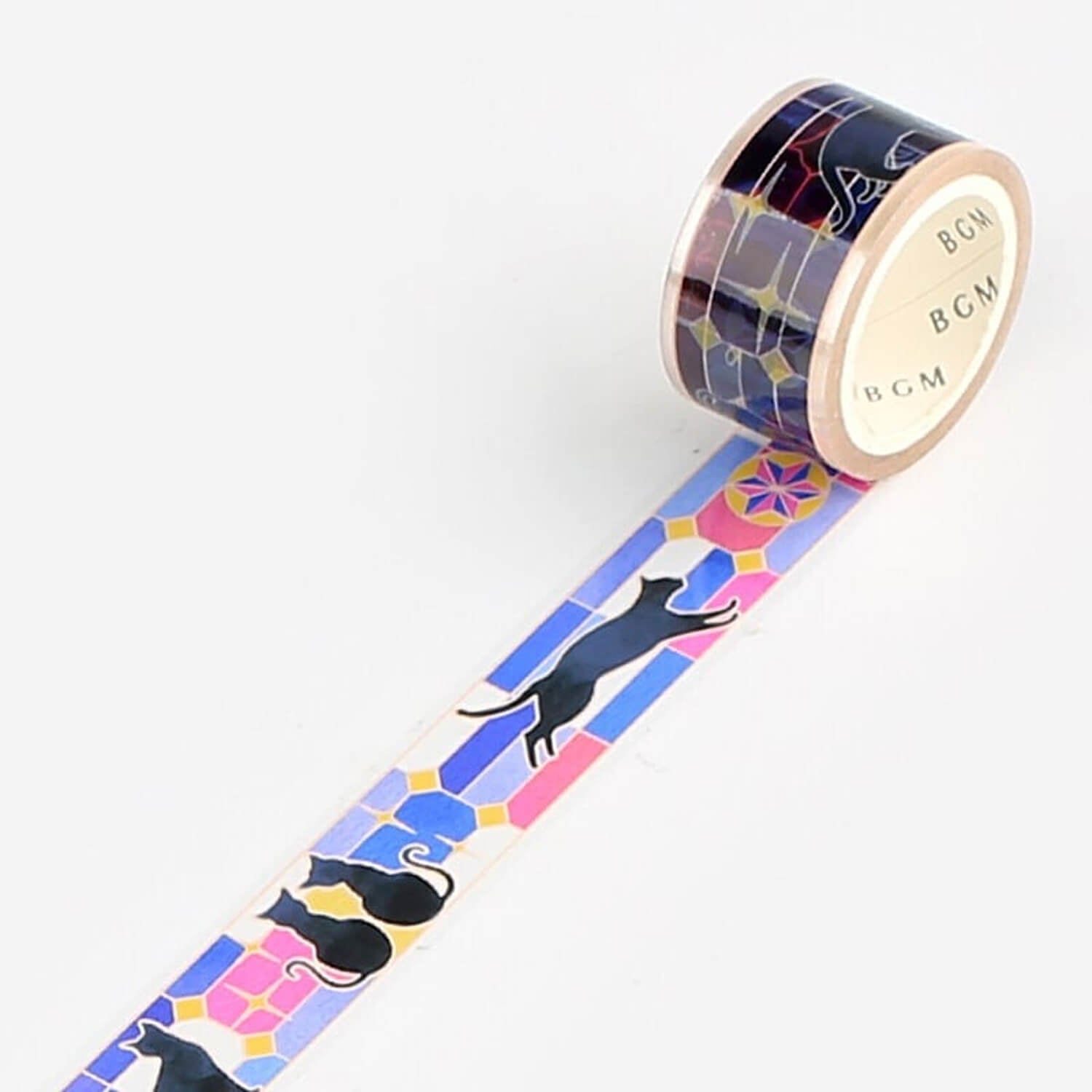 BGM Special Stained Glass Washi - Moon Black Cat