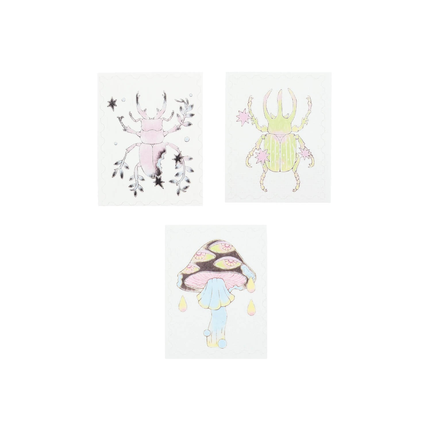 Blue Semi Stamp Stickers - Beetle and Mushroom