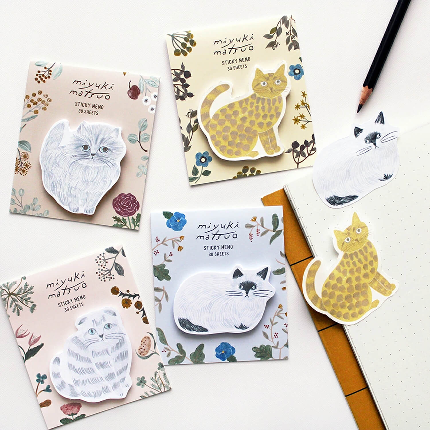 EL COMMUN Miyuki Matsuo Die-cut Sticky Notes – Cat - Repos