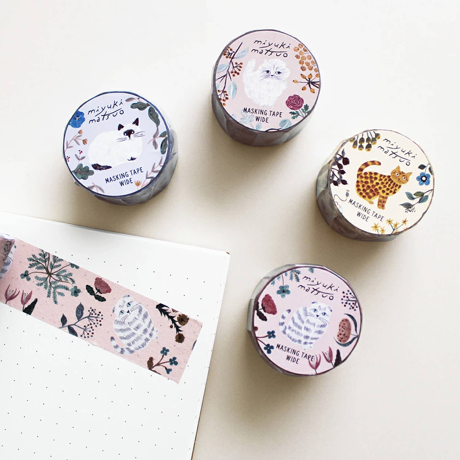 EL COMMUN Miyuki Matsuo Washi Tape – Wide Cat & Botanical