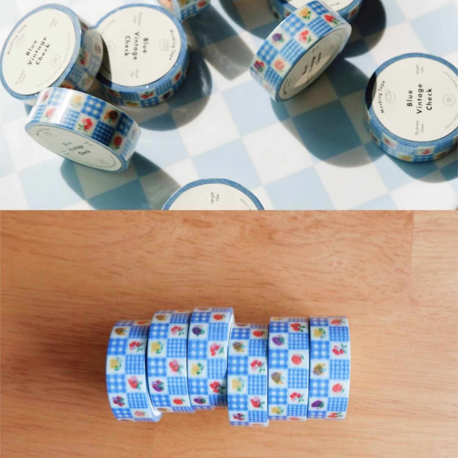 Fruit Fries Masking Tape - Blue Vintage Check