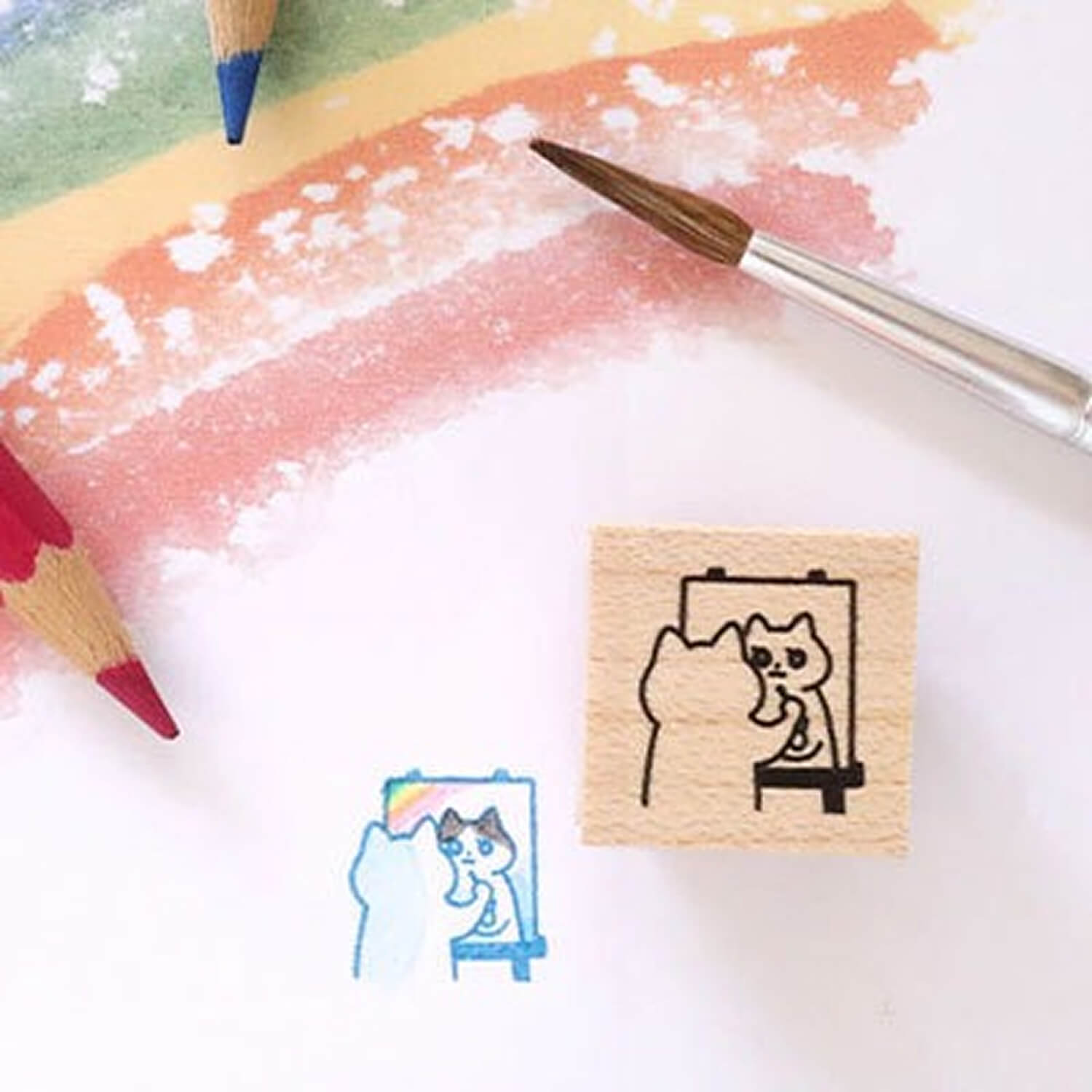 Happy Seed Rubber Stamp - Art Club Cat