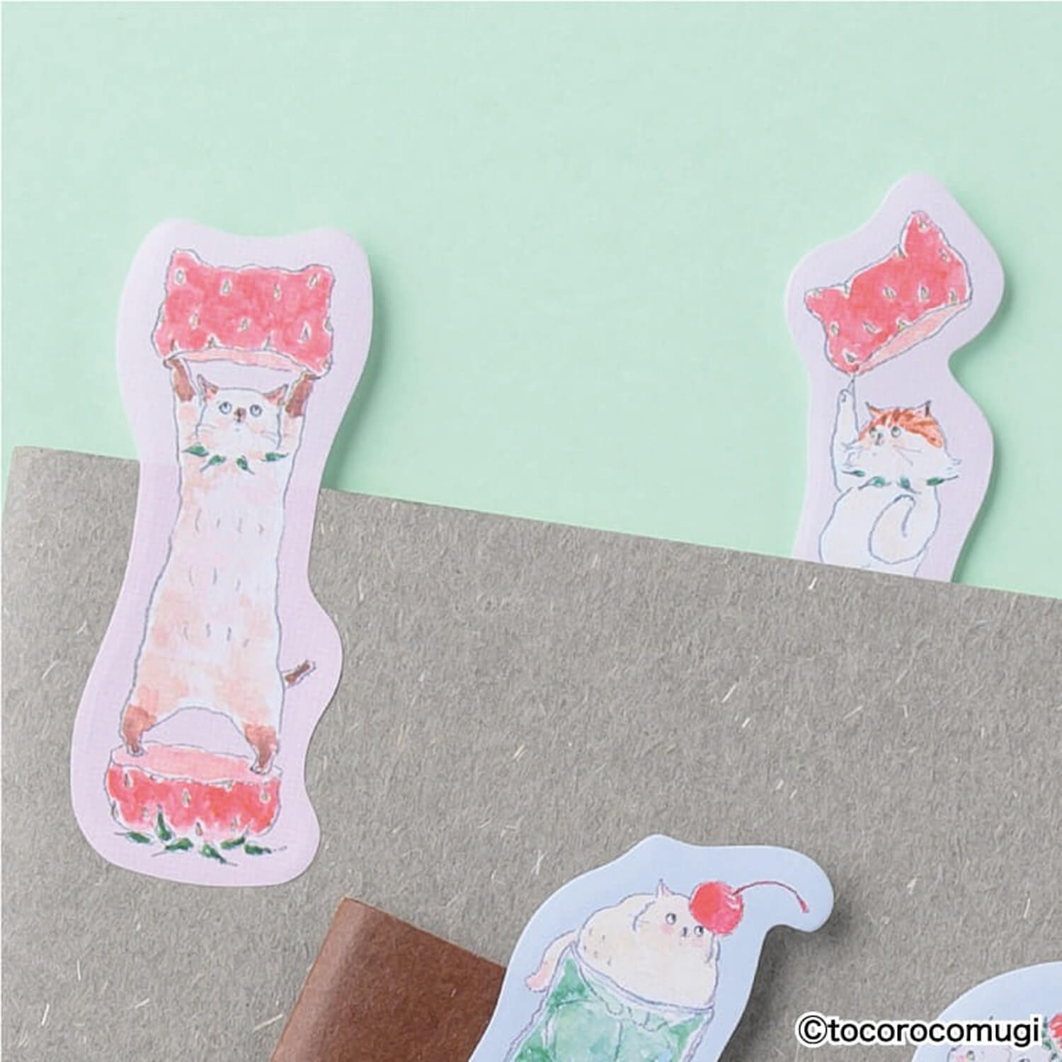 Hisago × Tocoro Comugi Bookmark Sticky Notes – Fired Up Strawberry Cat