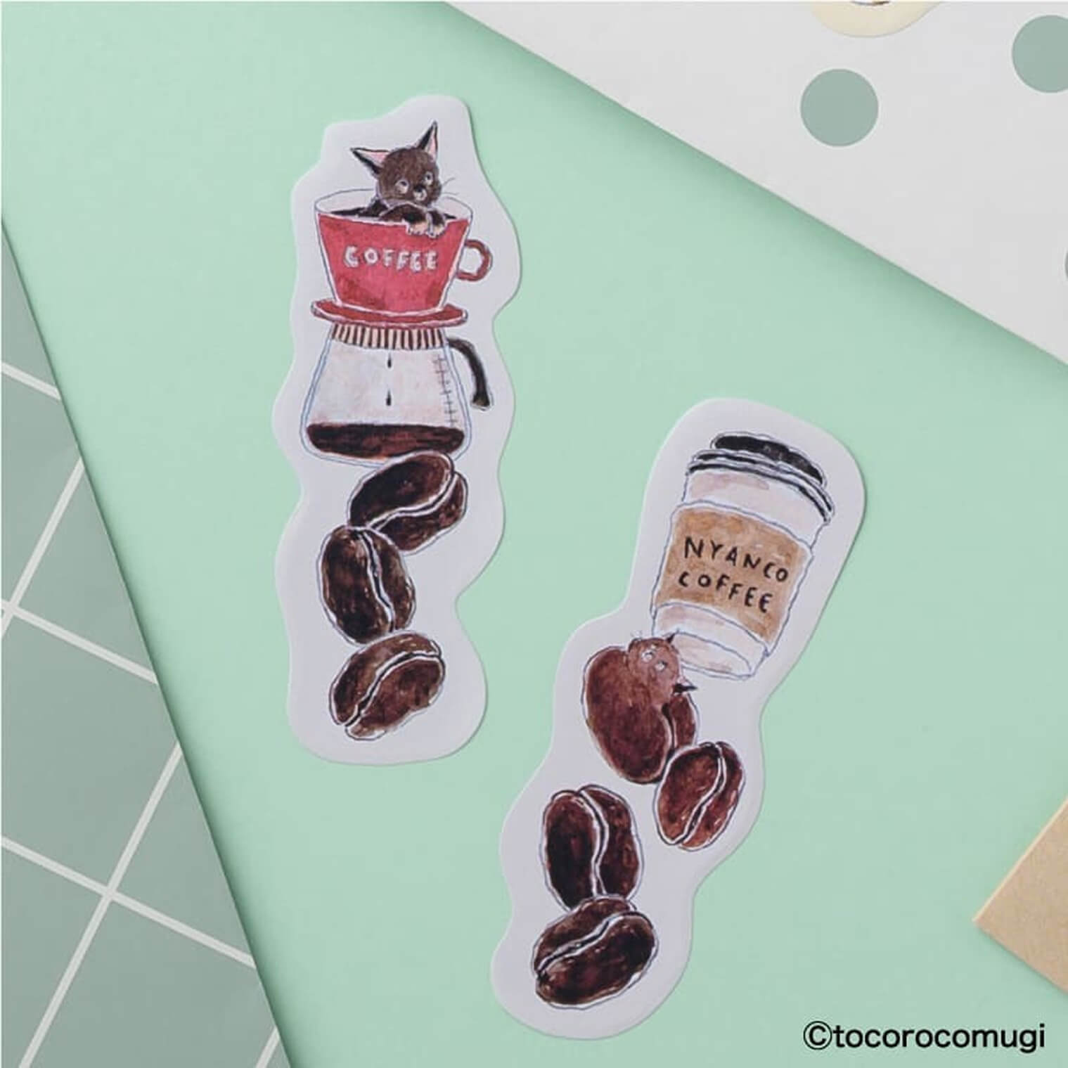 Hisago × Tocoro Comugi Sticky Notes – Coffee Bean Cat