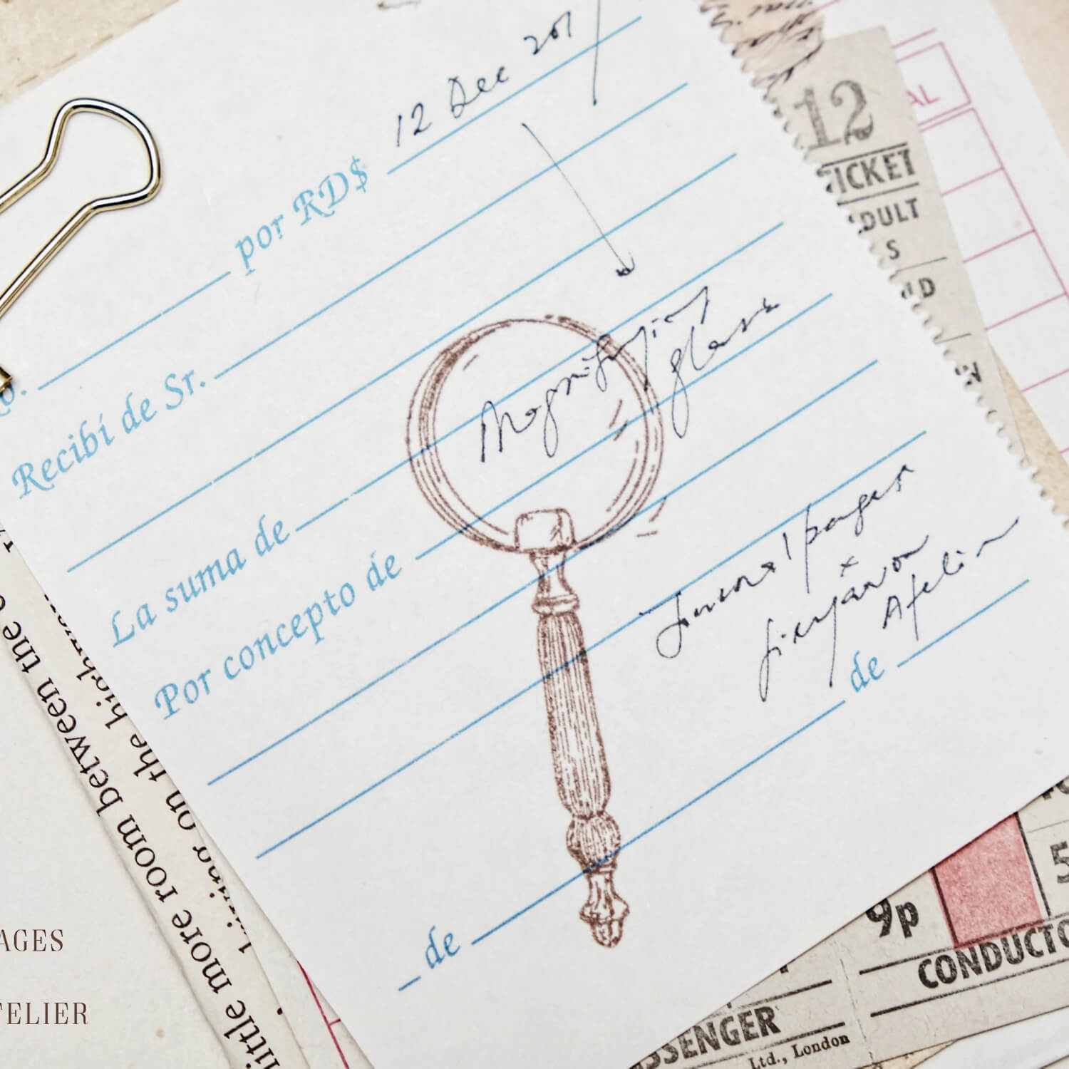 Jieyanow Atelier x Journal Pages Magnifying Glass Rubber Stamp