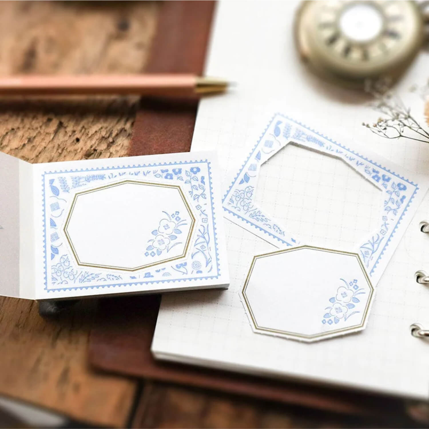 Keibunsha 2-Way Memo Pad – Blue Flower