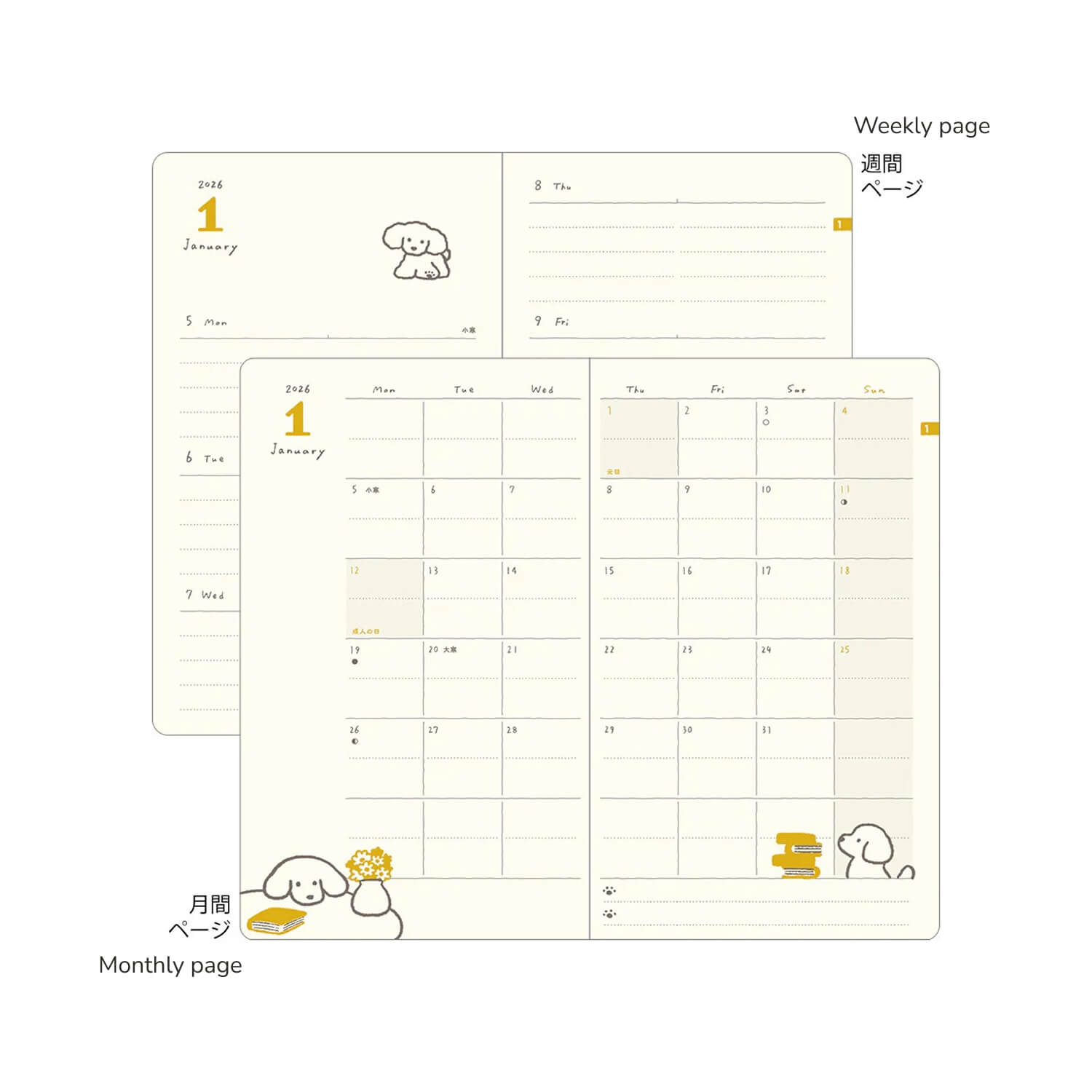 Midori 2026 Book Style Diary B6 - Dog Pattern