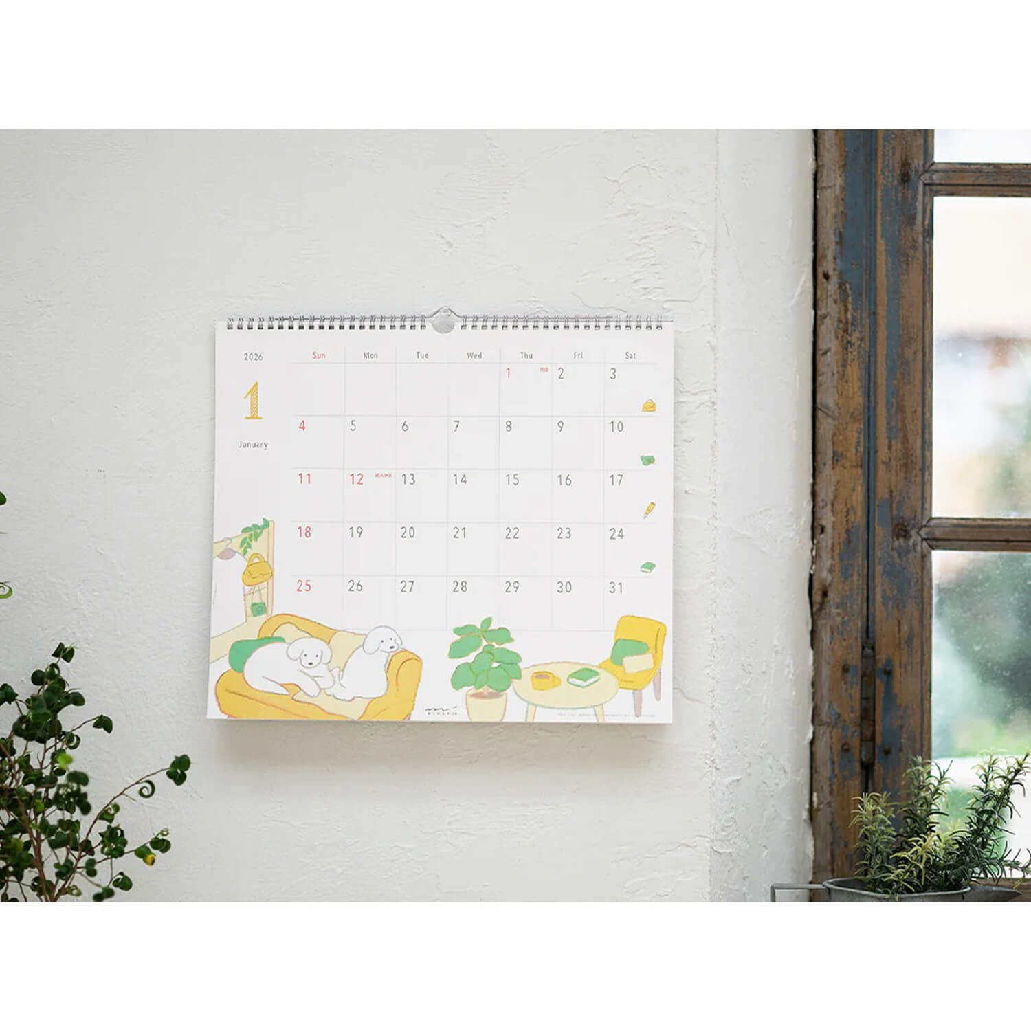 Midori 2026 Wall Calendar - Dogs