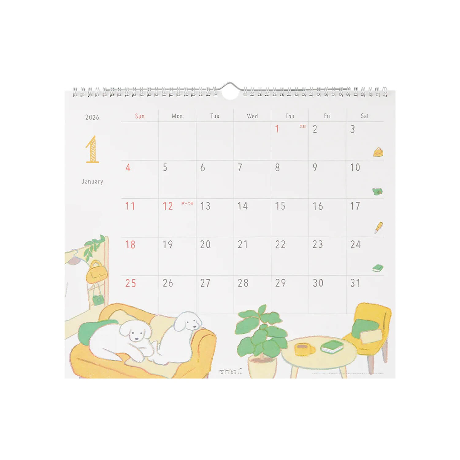 Midori 2026 Wall Calendar - Dogs