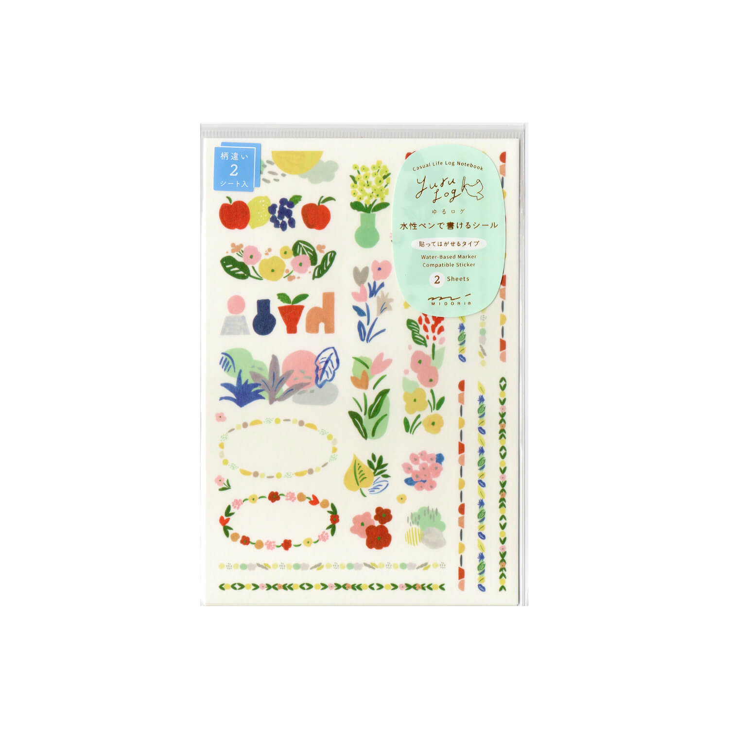 Midori Yurulog Transfer Stickers - 2 sheets - Motif Textile