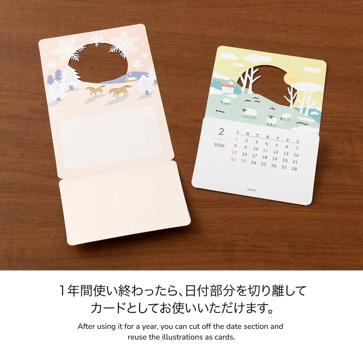Midori “Peek-at-the-Seasons” 2026 Desk Calendar – Landscapes