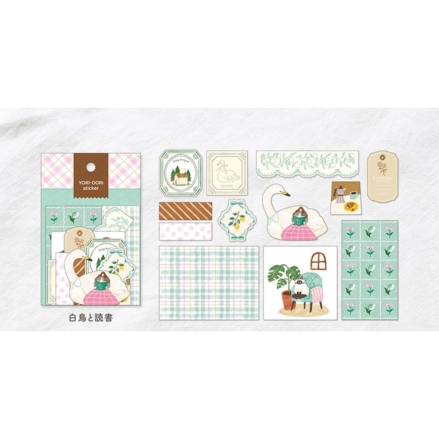 Mind Wave Yoridori Flake Stickers - Swan & Reading
