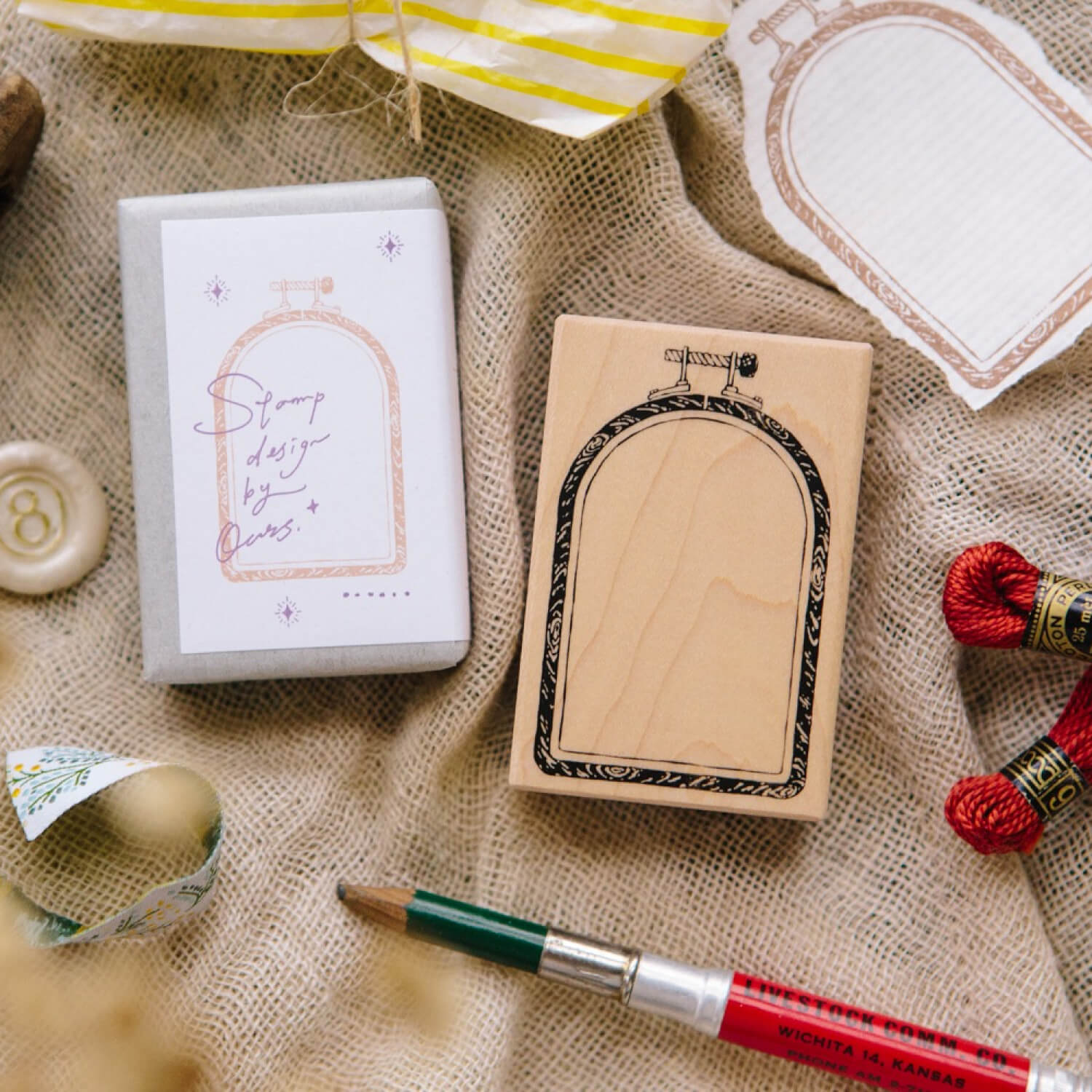 OURS Window Embroidery Hoop Rubber Stamp