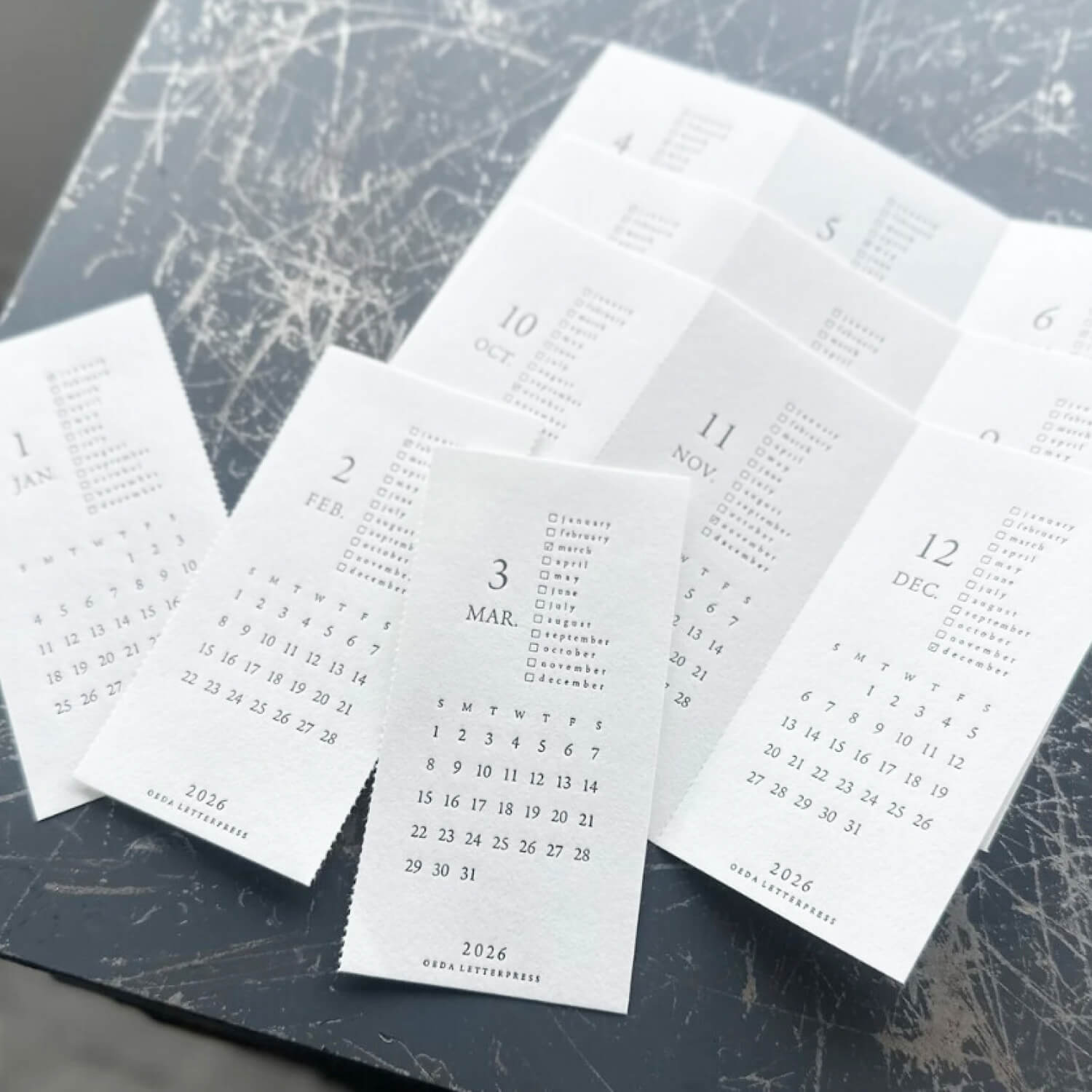 Oeda Letterpress Mini Letterpress 2026 Calendar