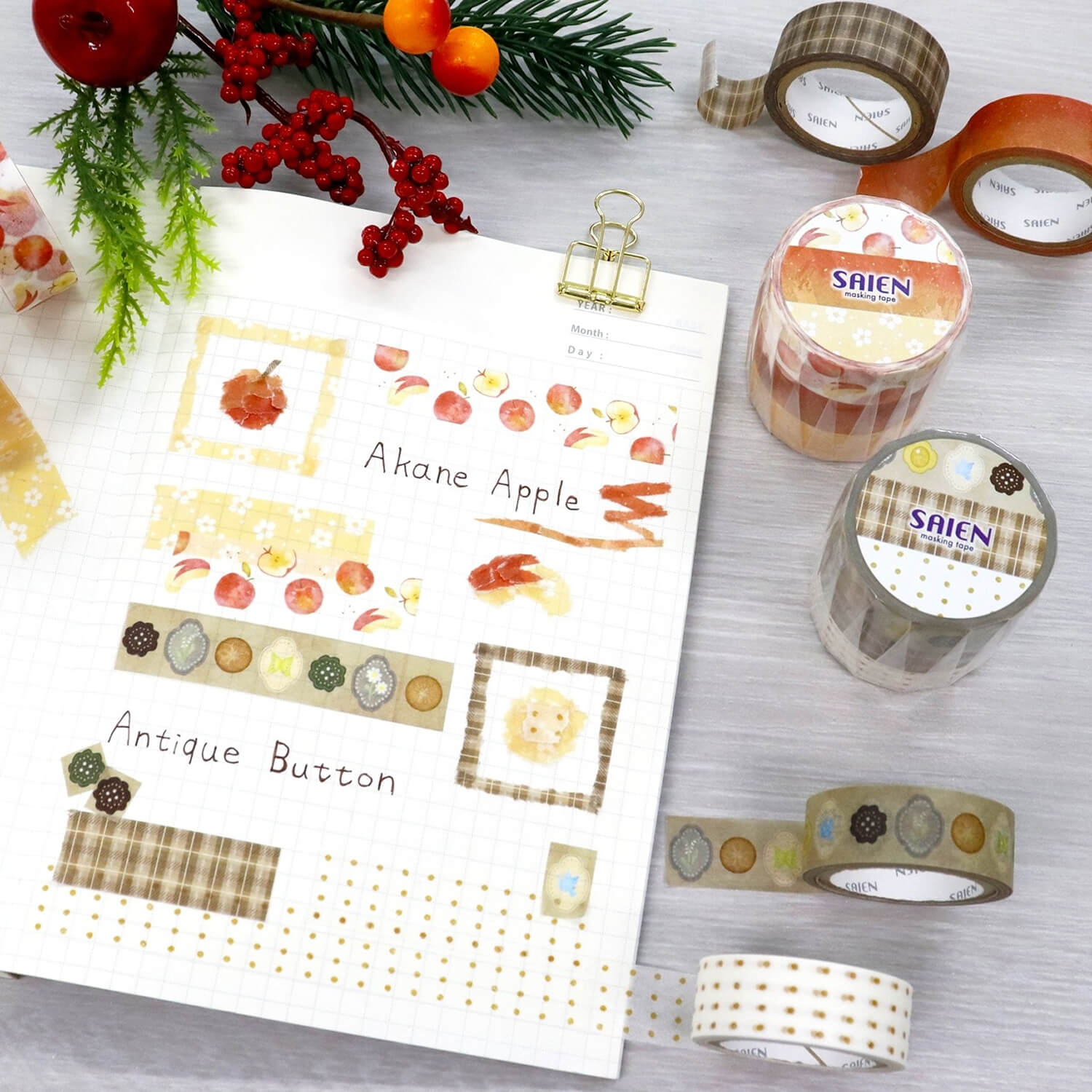Saien Masking Tape Set – Antique Button (Set of 3)