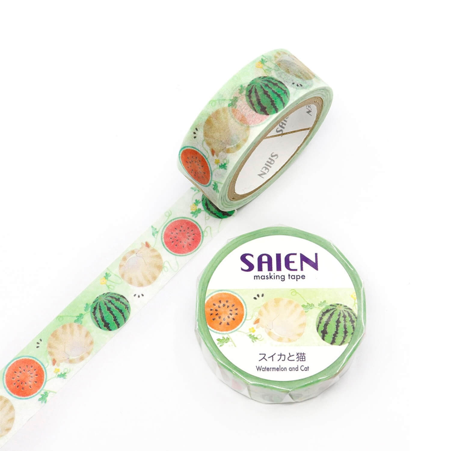 Saien Washi Tape – Watermelon and Cat (15 mm)