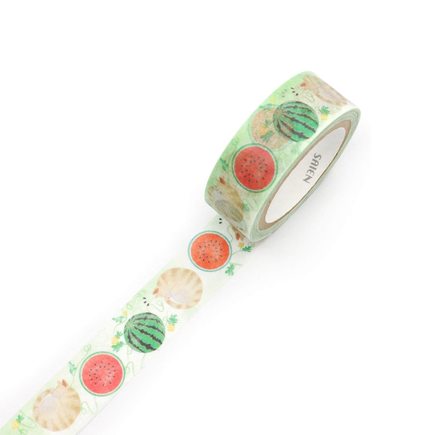 Saien Washi Tape – Watermelon and Cat (15 mm)