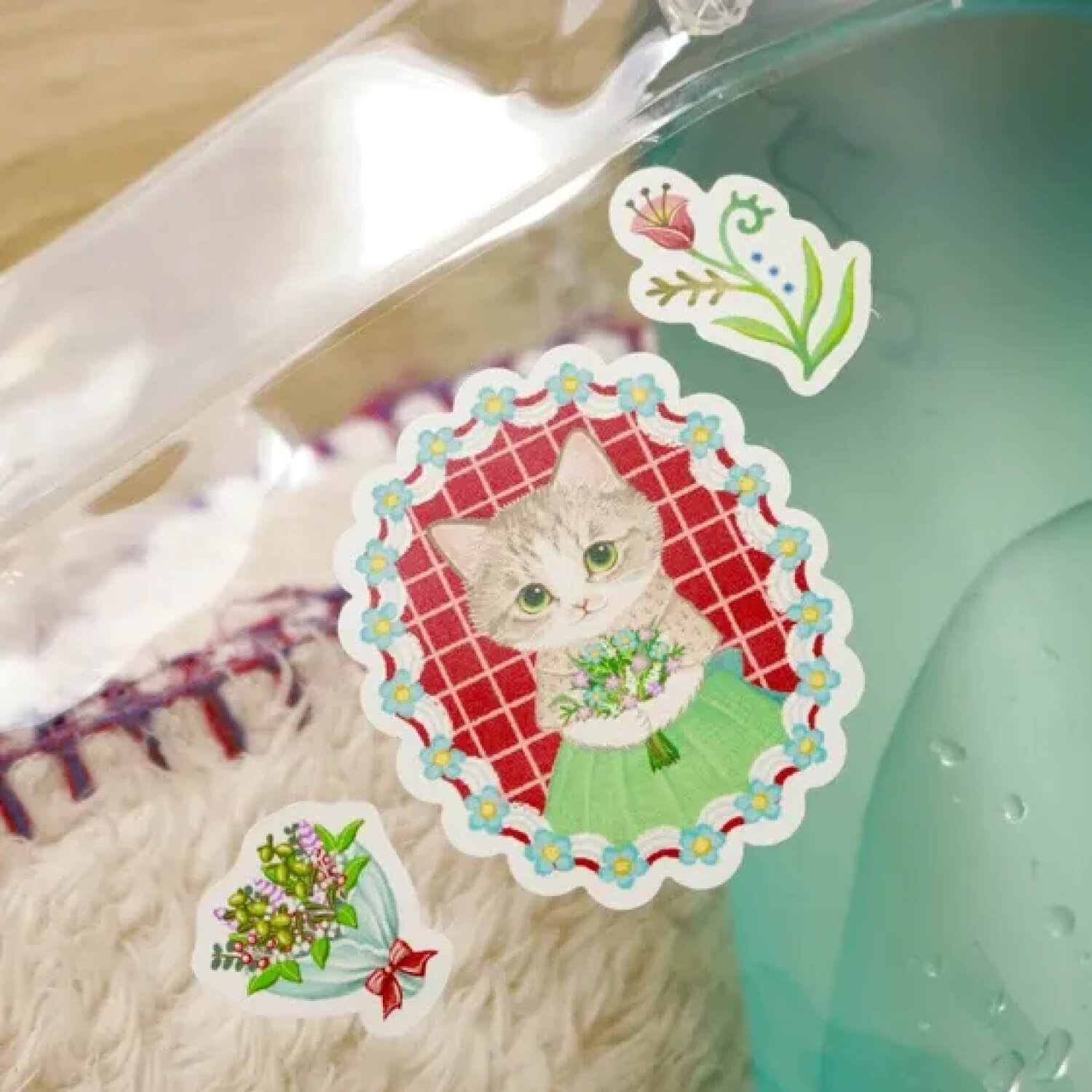 Sanby × Yusa Shimoda Washable Sticker Sheet – Flower and Cat