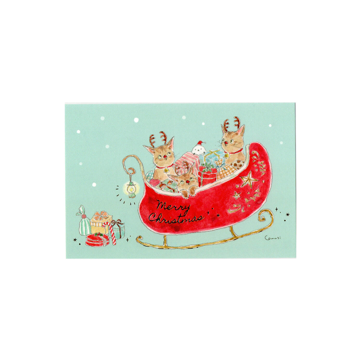 Tocoro Comugi Christmas Postcard – Sleigh Cat