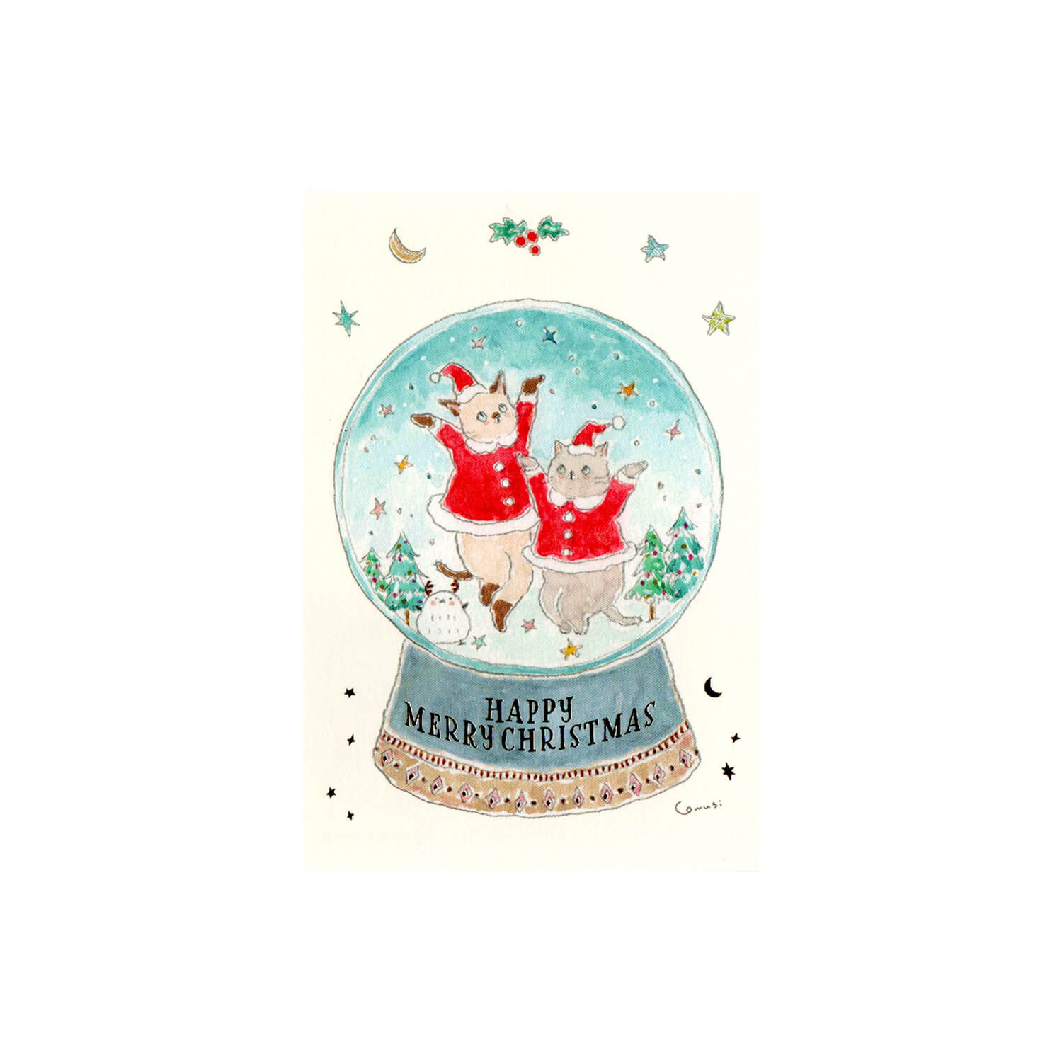 Tocoro Comugi Christmas Postcard – Snow Globe Cat