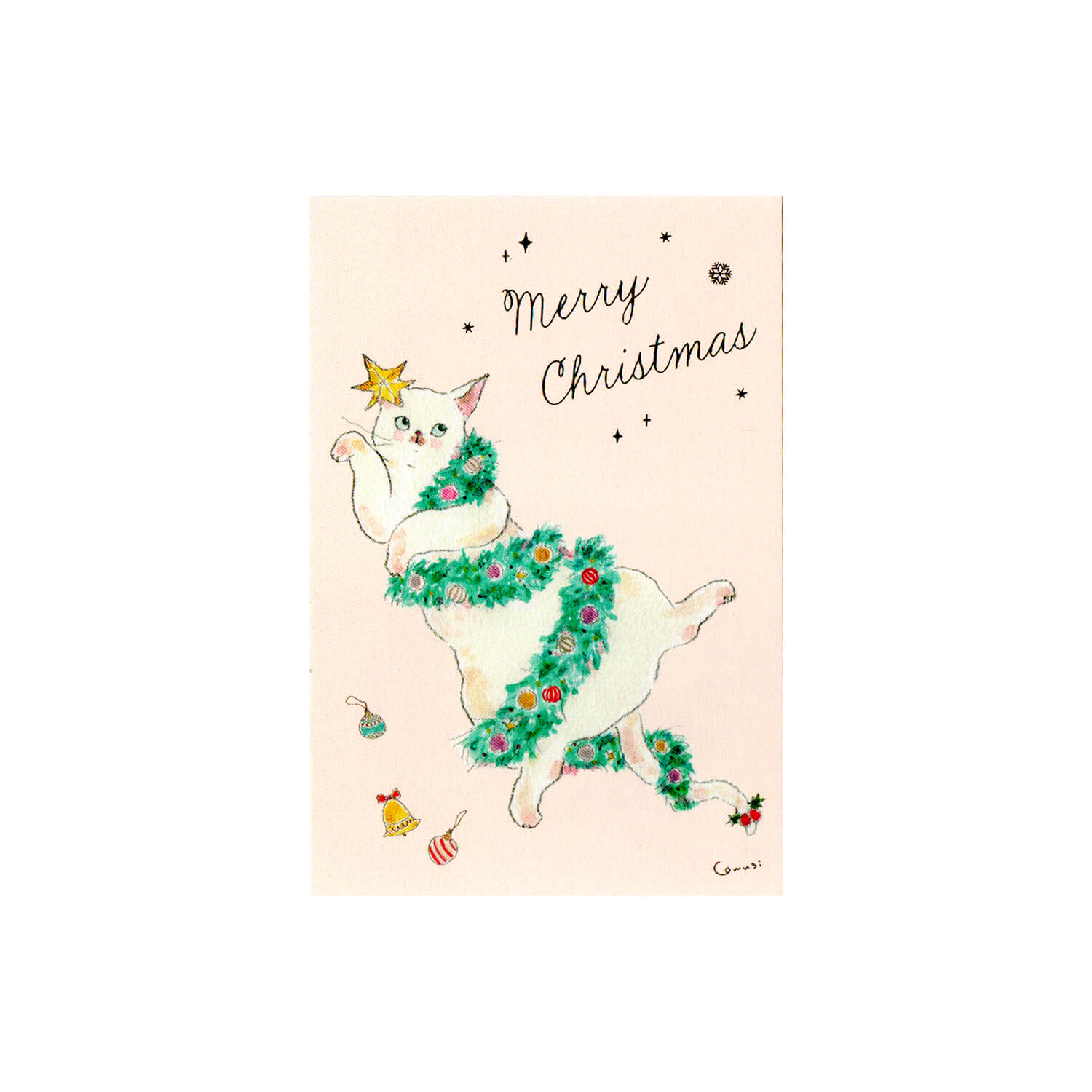 Tocoro Comugi Christmas Postcard – White Tree Cat