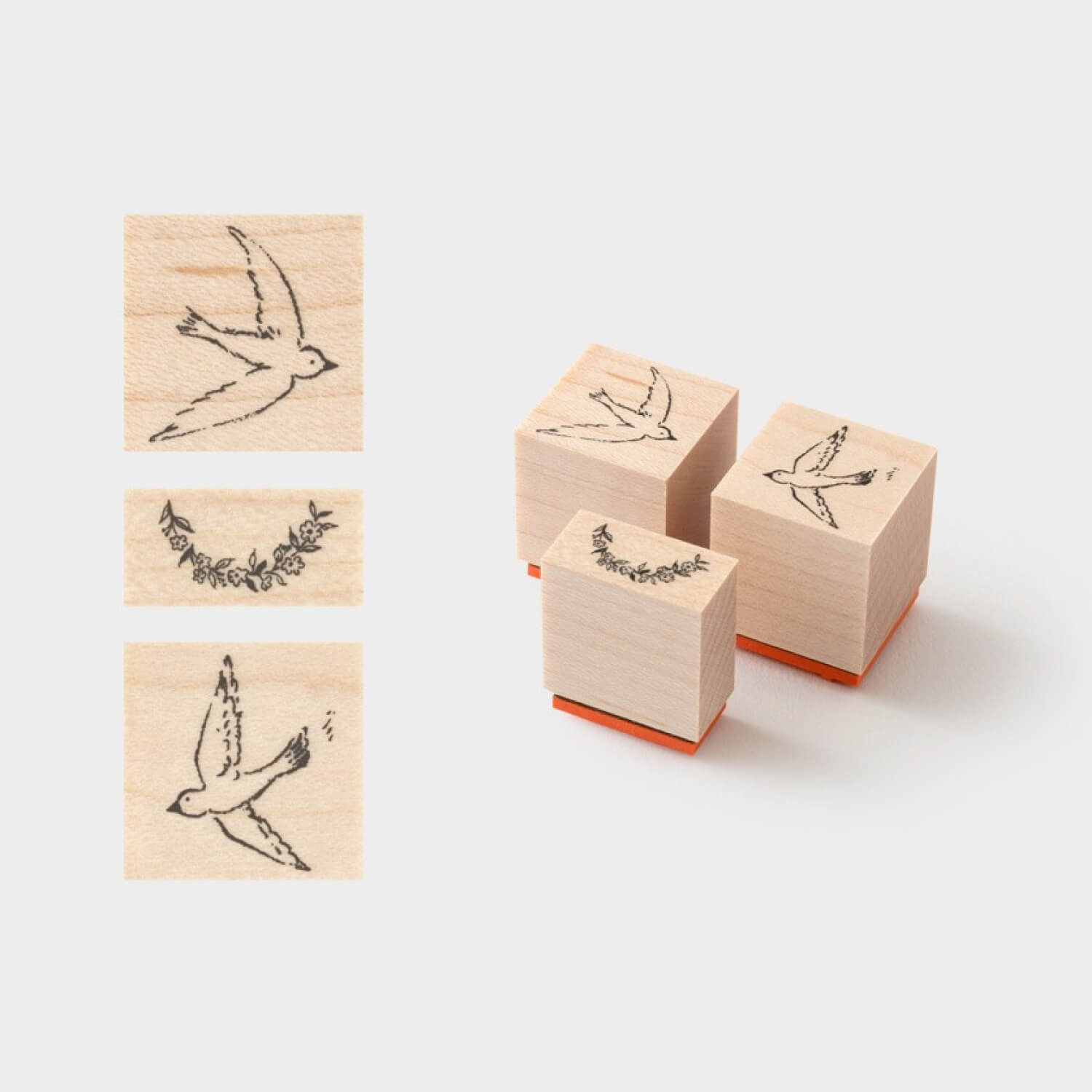 Touch and Flow × Mori Ringo Stamp Set – Birds and Garland (3-piece)