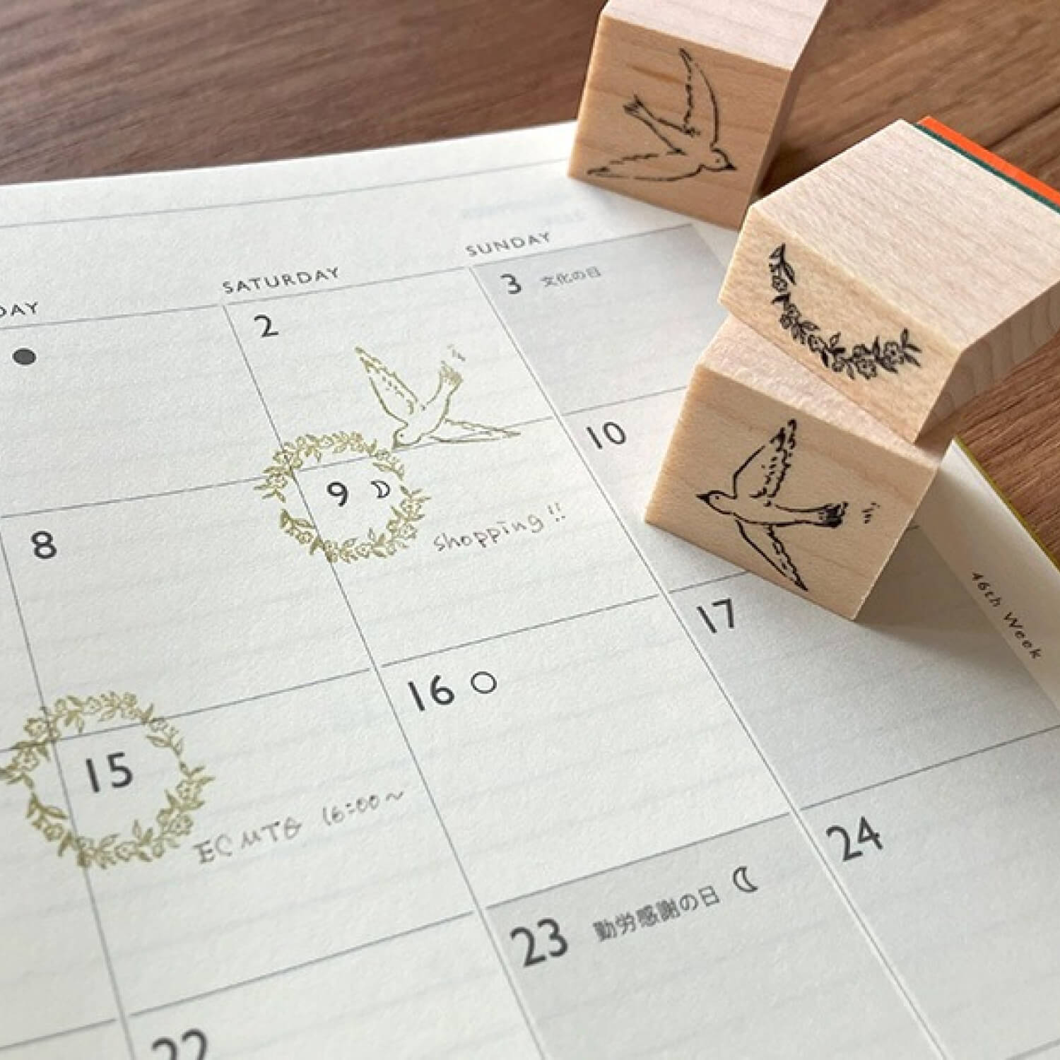 Touch and Flow × Mori Ringo Stamp Set – Birds and Garland (3-piece)