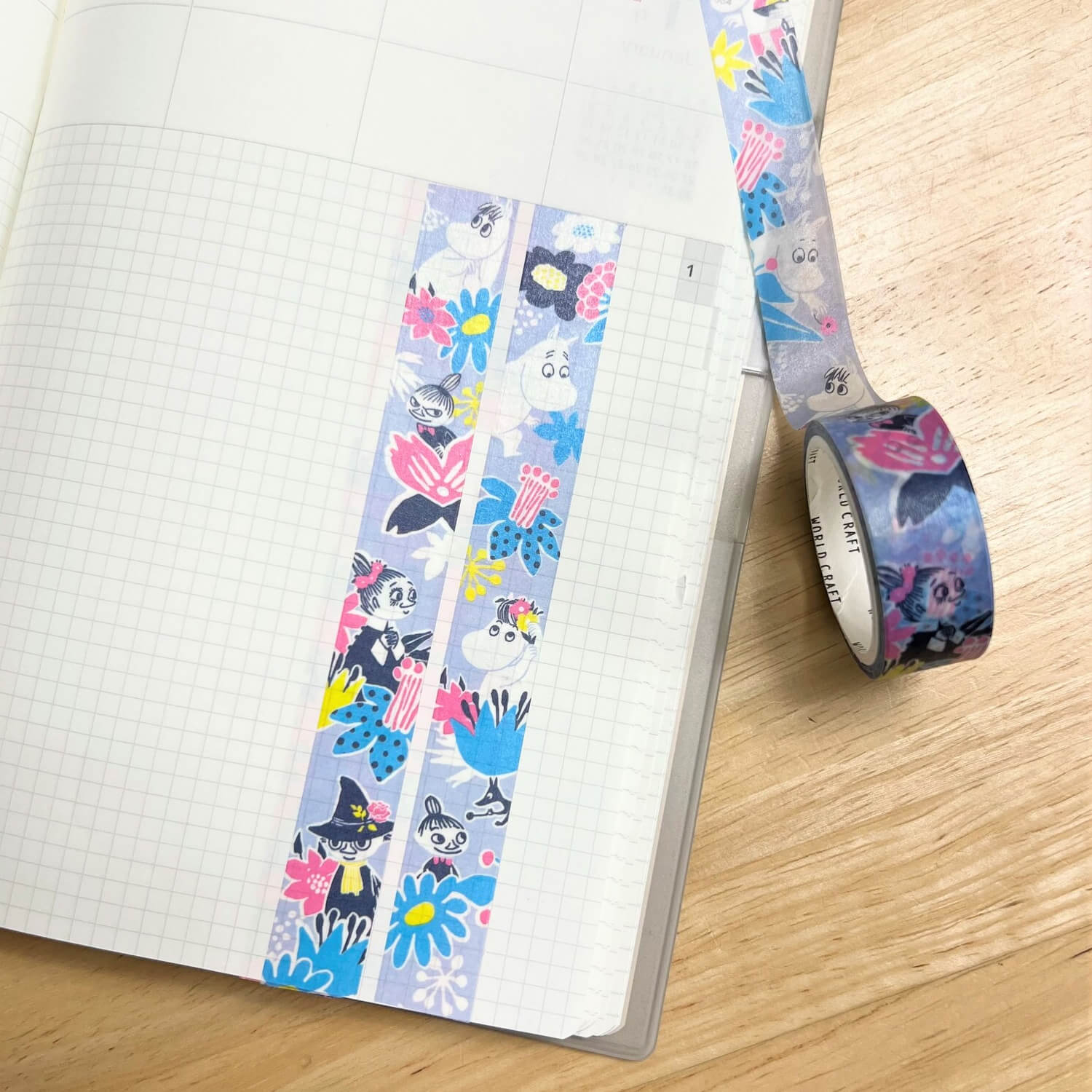 World Craft Moomin Washi Tape – Flower Blue (Vertical)