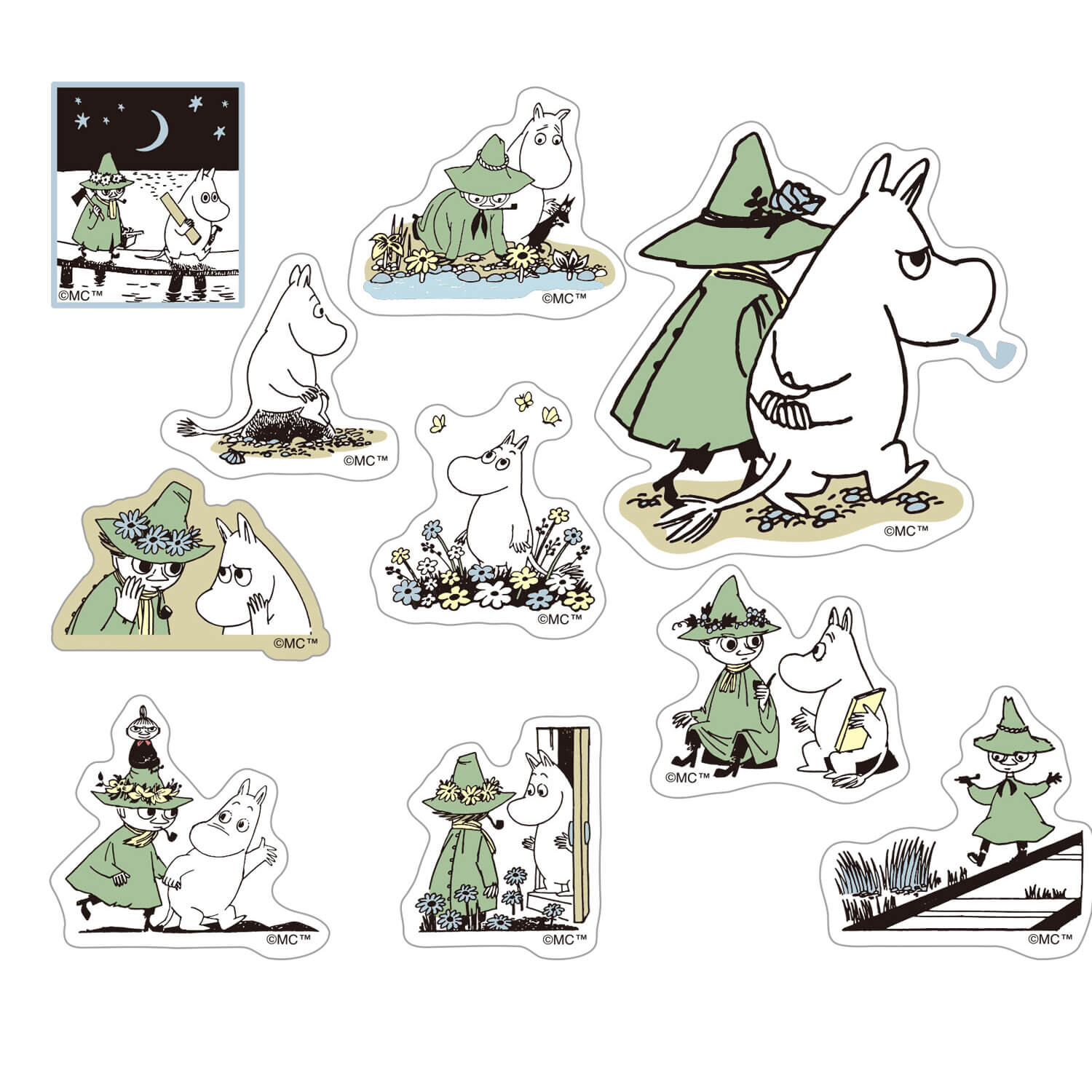 World Craft x Moomin Foiled Kira Kira Flake Stickers – Moomin & Snufkin