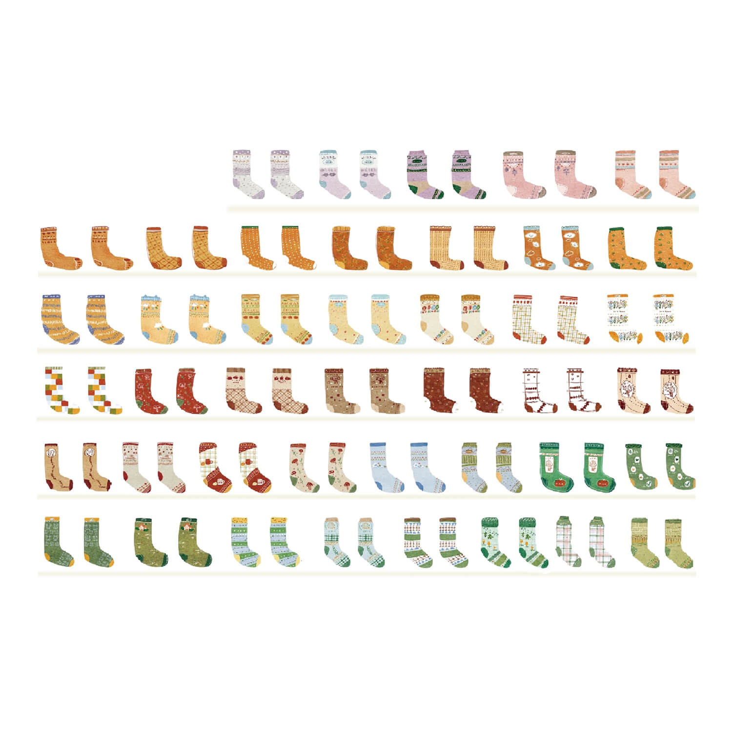 Zhiling Studio Kiss Cut Masking Tape - Lots of Socks