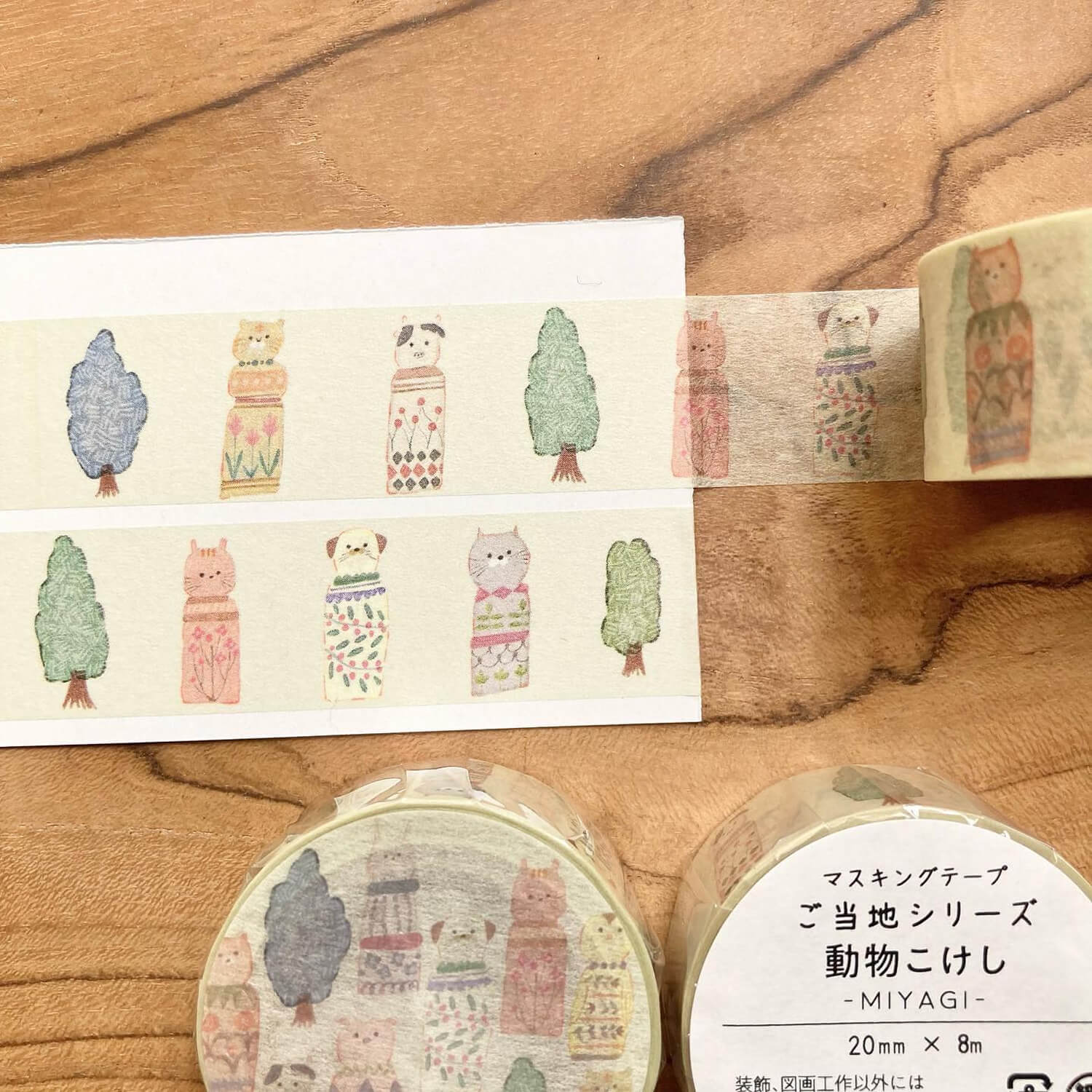 meriBUN Local Series Washi Tape – Miyagi Animal Kokeshi