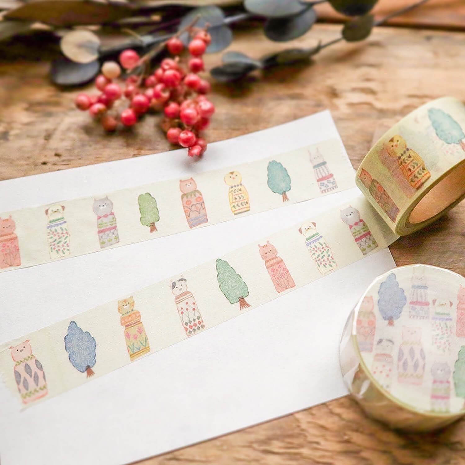 meriBUN Local Series Washi Tape – Miyagi Animal Kokeshi