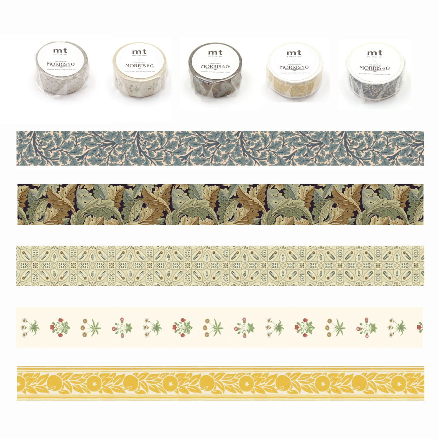 mt × Morris & Co. Washi Tape Set – 5 Classic Designs