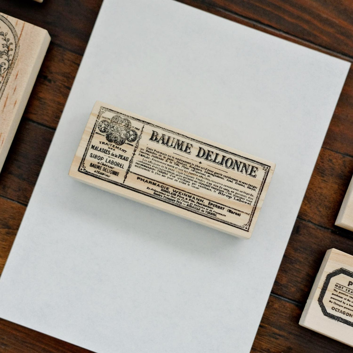 1dstamp Rubber Stamp - Baume Delionne Pharmacy Label