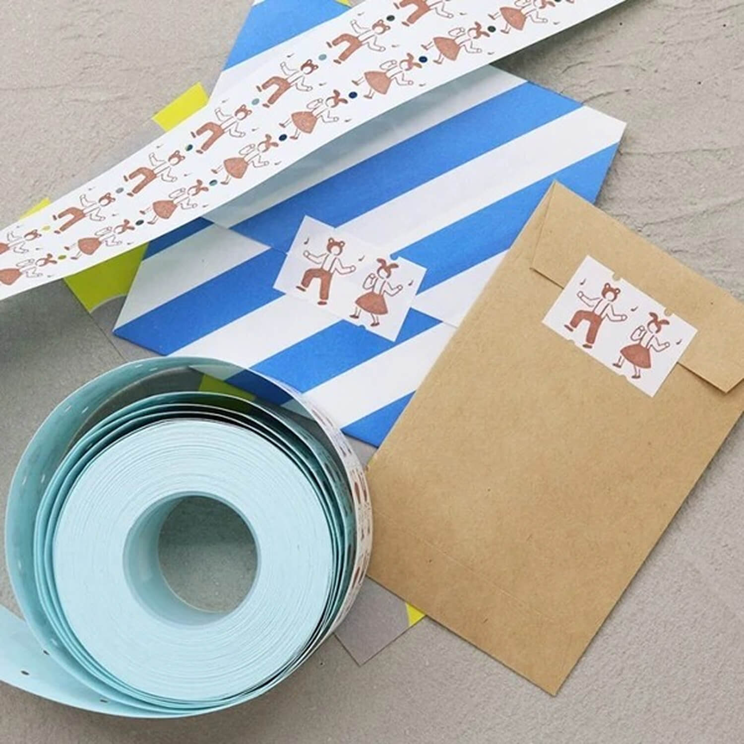 36 Sublo x Hana Rakui Large Labeler Roll Stickers – Dancing People: Mori no Kuma-san
